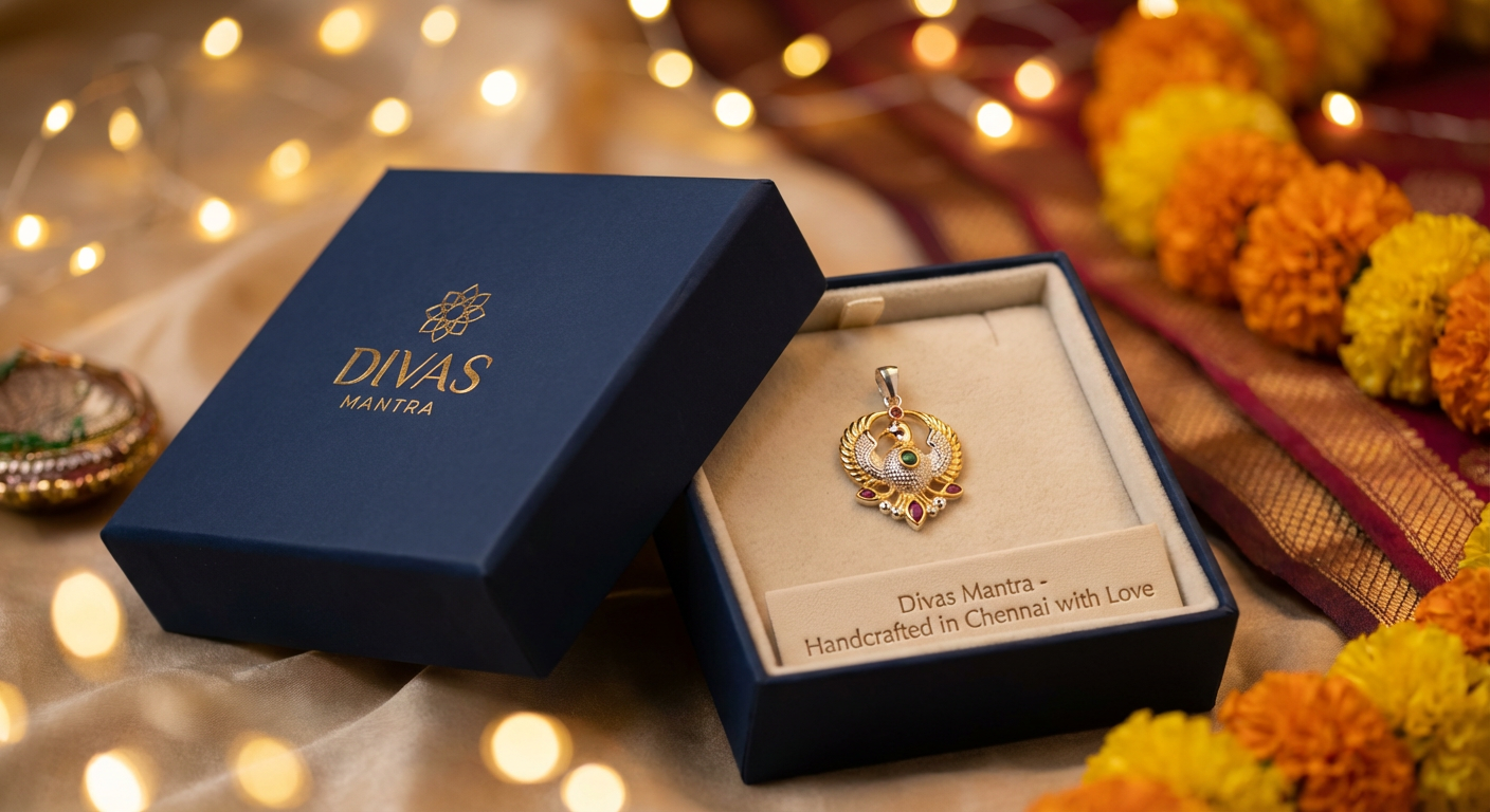 Handcrafted Gandaberunda 92.5 silver pendant with 22ct gold plating by Divas Mantra, showcasing intricate two-headed mythical bird details