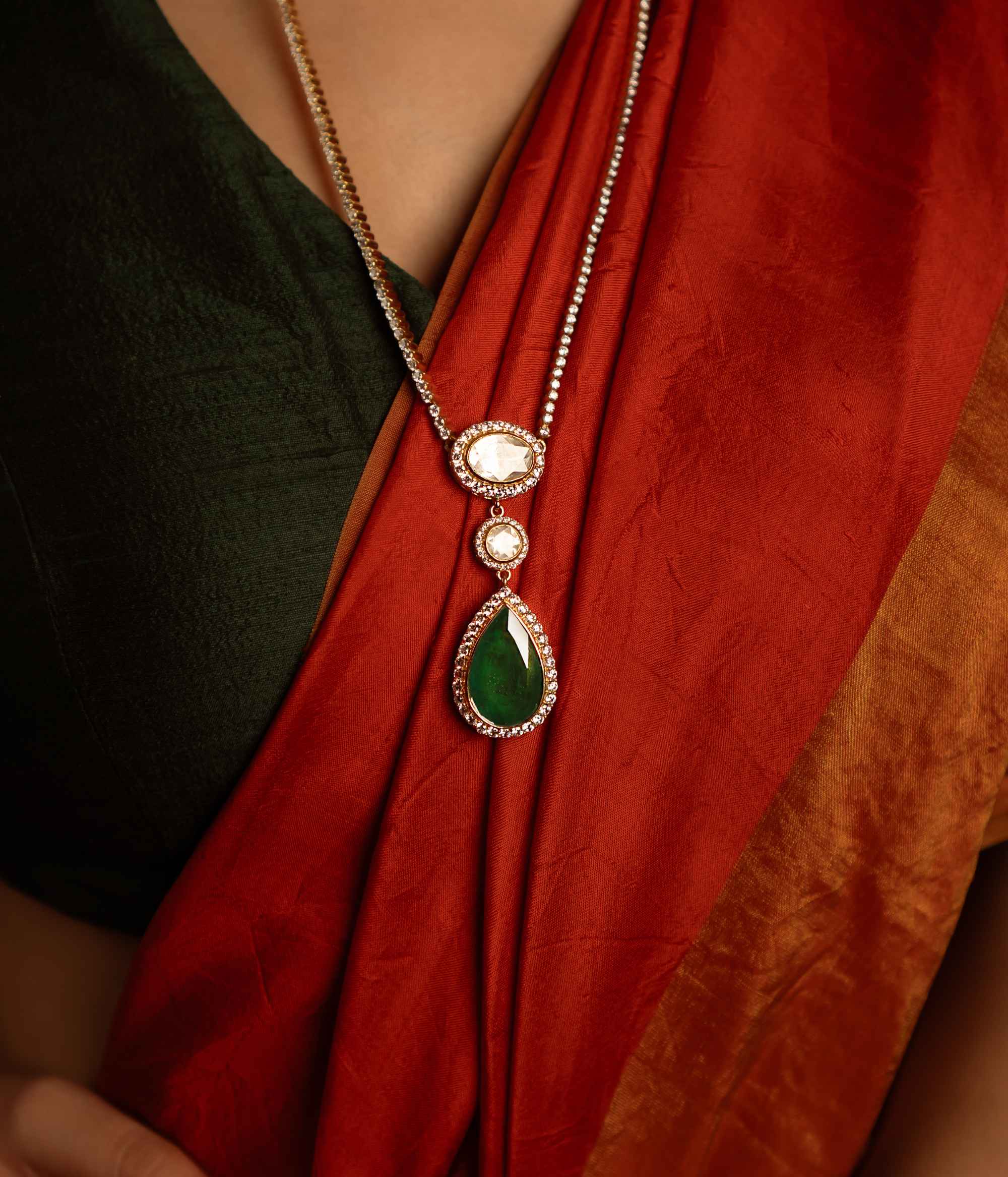 Kiara Pendant with collet chain elegant handcrafted silver chain – modern ethnic pendant for women in Chennai