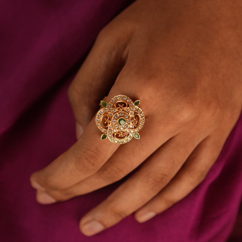 Banasmita ring in 92.5 sterling silver with green spinel stone