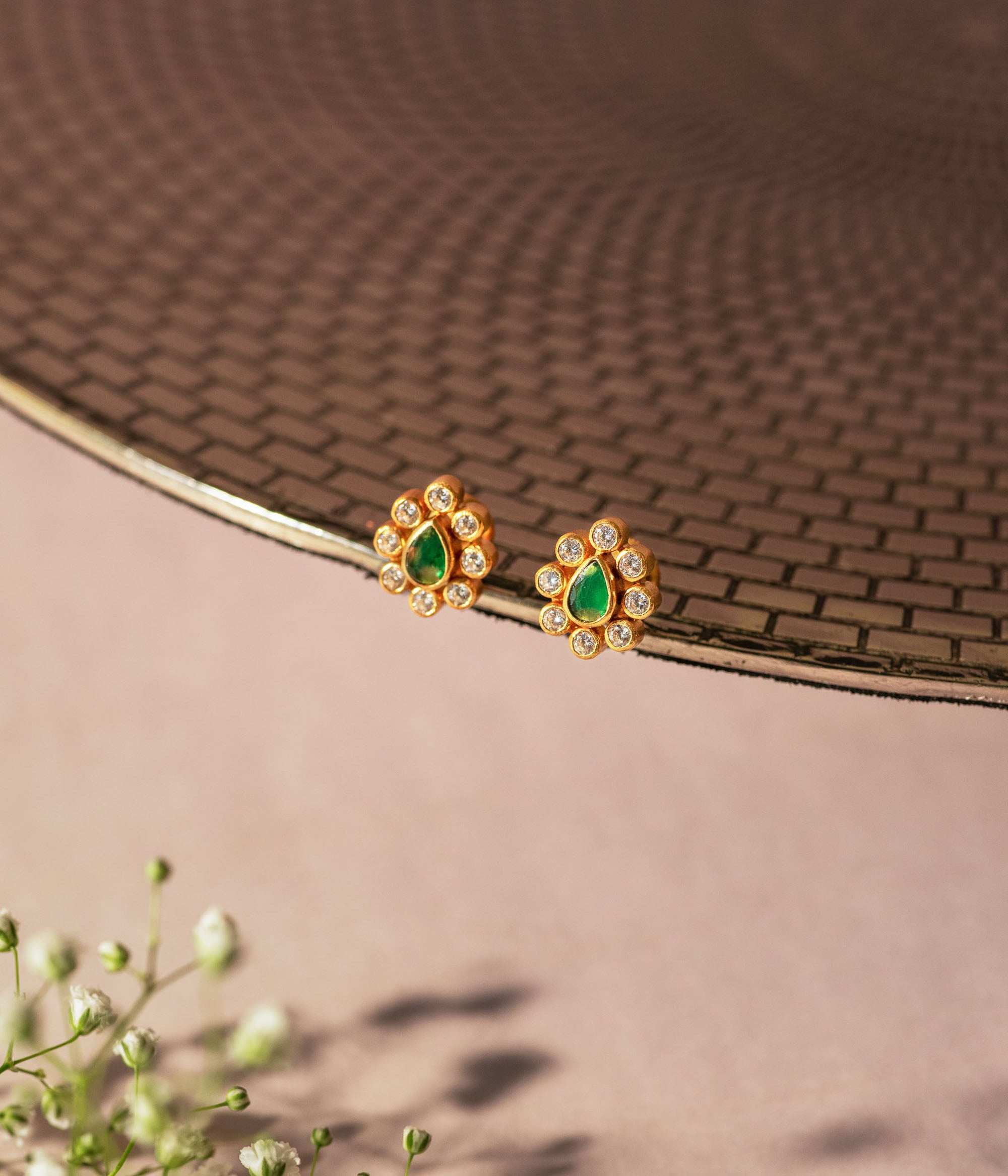 Handmade Silver Earrings with Green and CZ Stones