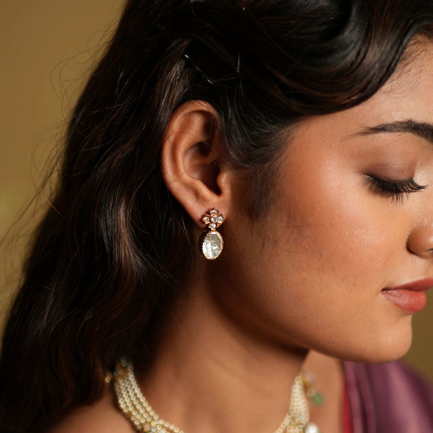 Aadey Earrings in 92.5 Silver with Moissanite Polki Stones