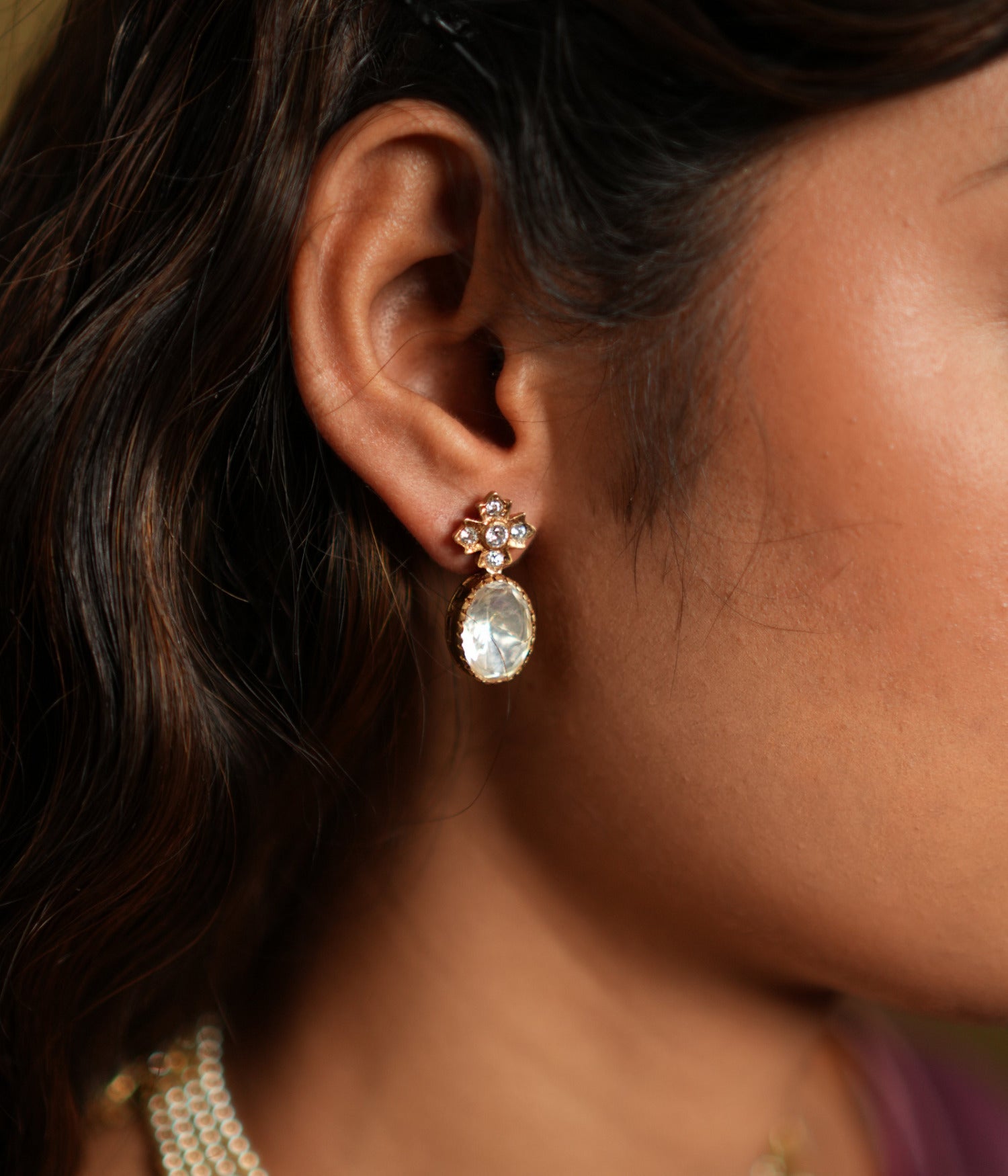 Elegant bridal earrings in sterling silver from Chennai,DivasMantra Aadey Earrings – Handmade ethnic jewelry