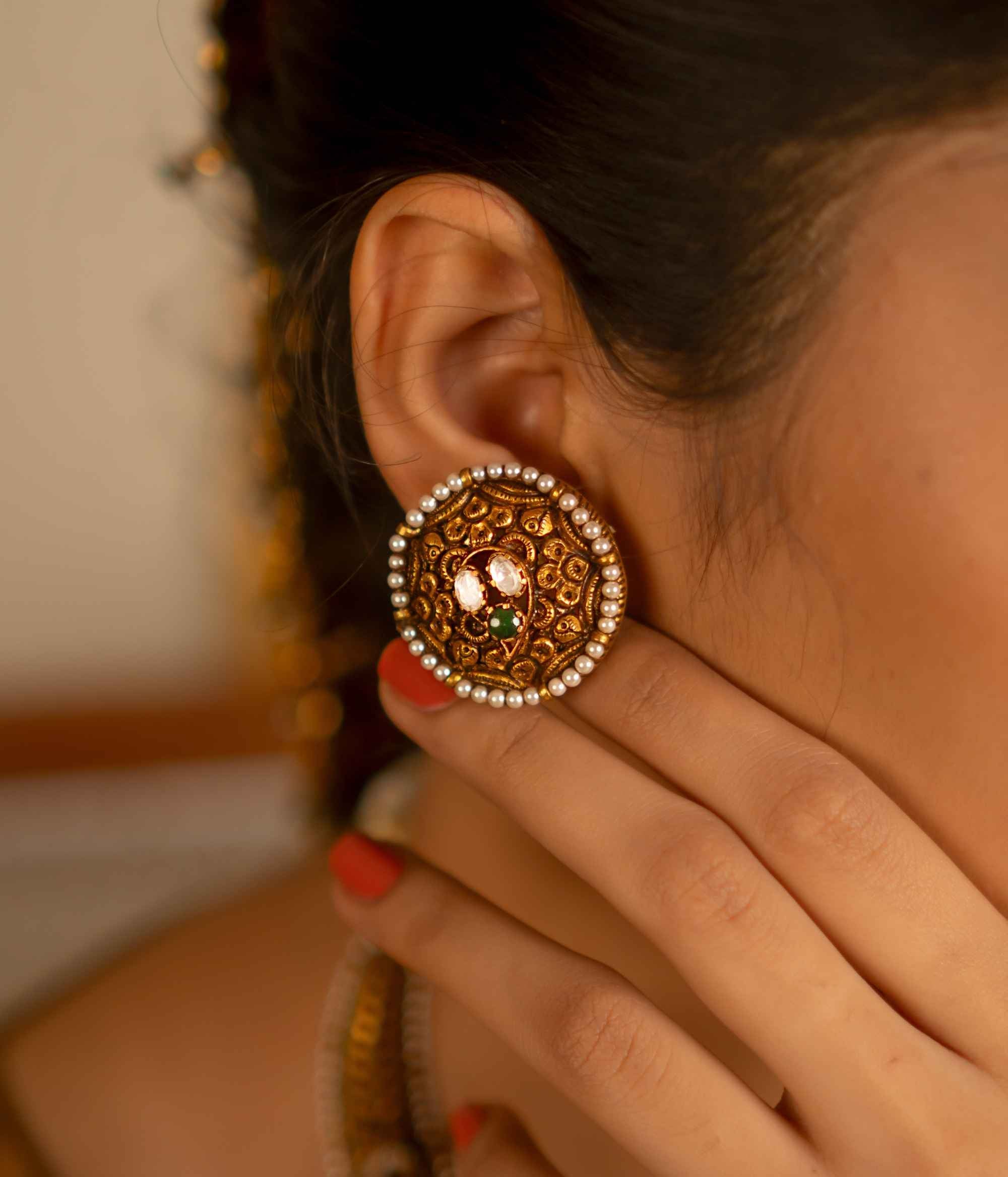 DivasMantra ethnic stud earrings for women in Chennai,92.5 Silver and 22ct Gold-Plated stud earrings by DivasMantra