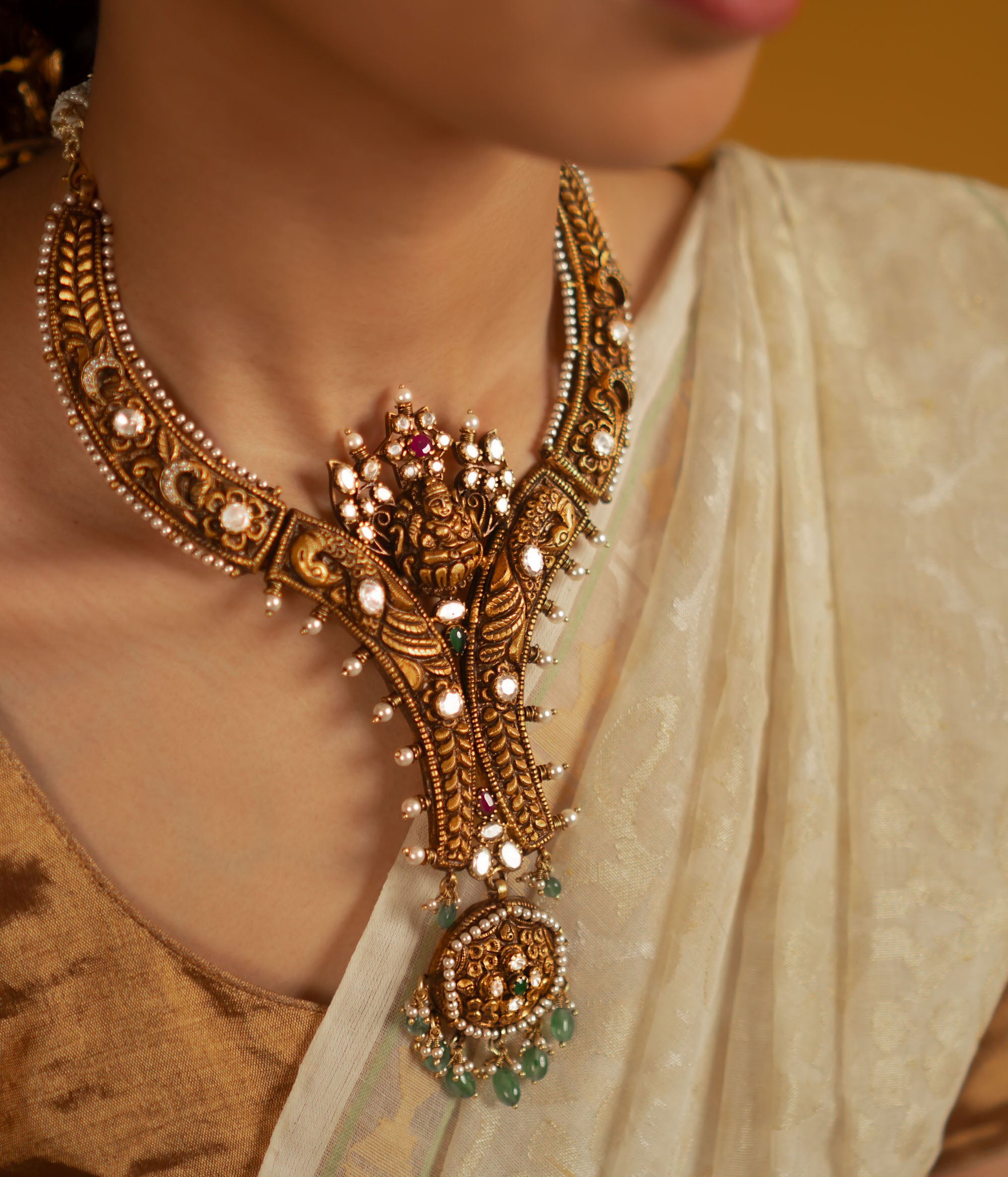 Aadhya 92.5 Sterling Silver Necklace by DivasMantra – Bridal Kundan necklace