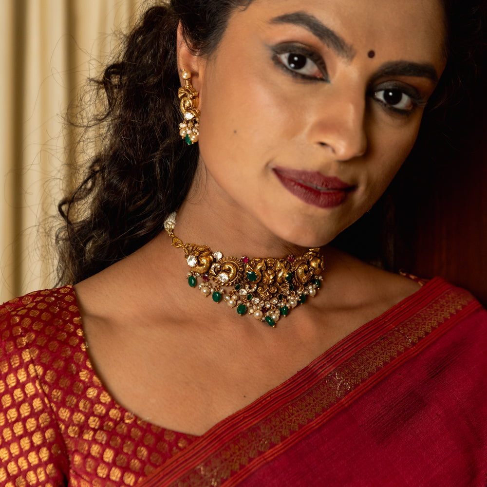 Antique 92.5 silver necklace with pearls and spinels from DivasMantra