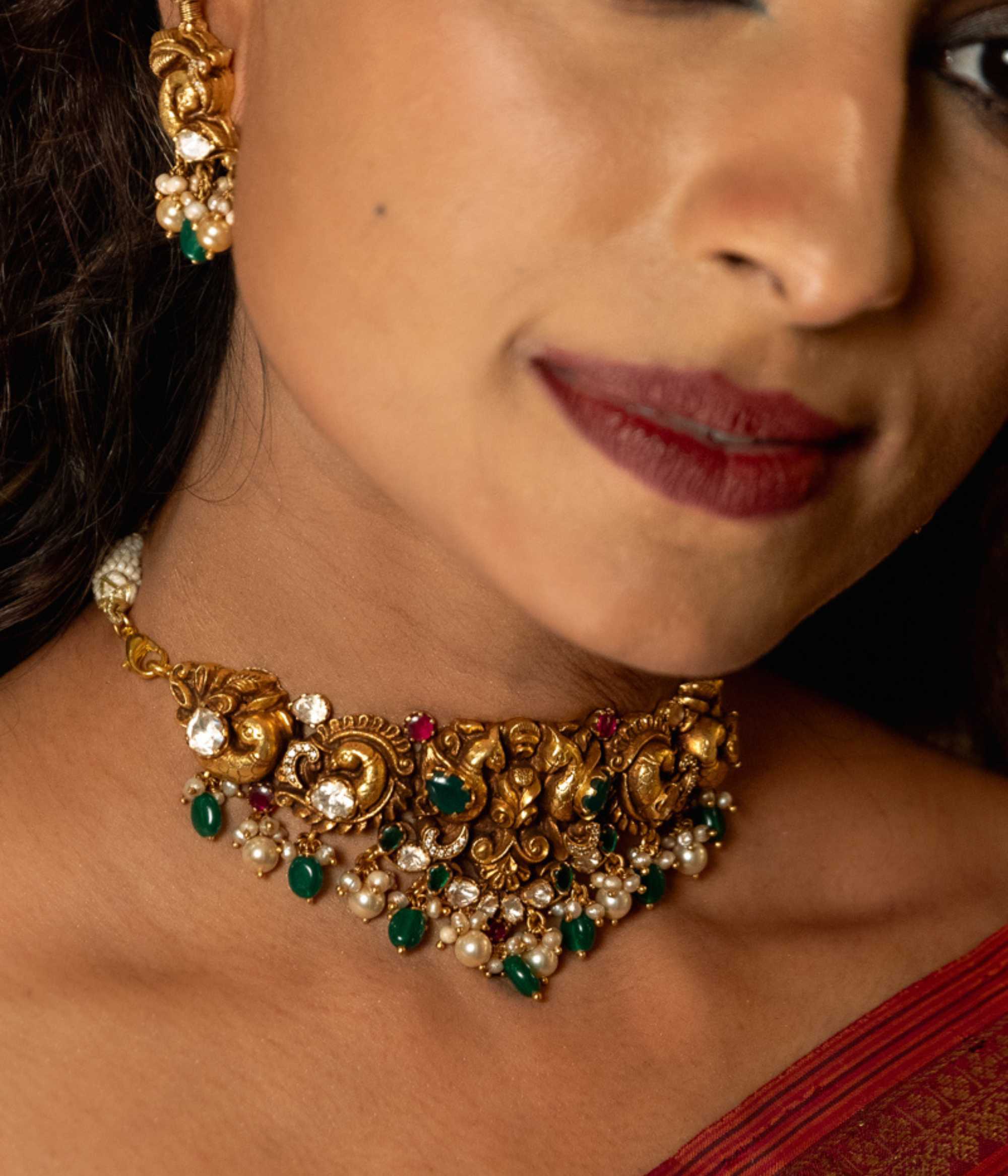DivasMantra Aadhya Necklace – Antique finish bridal jewelry in Chennai