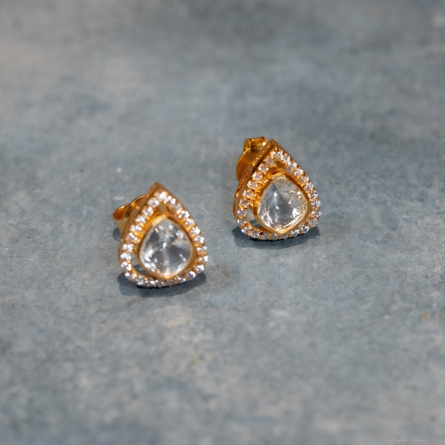 Aahana Polki earrings with gold-plated 92.5 sterling silver and Polki stones