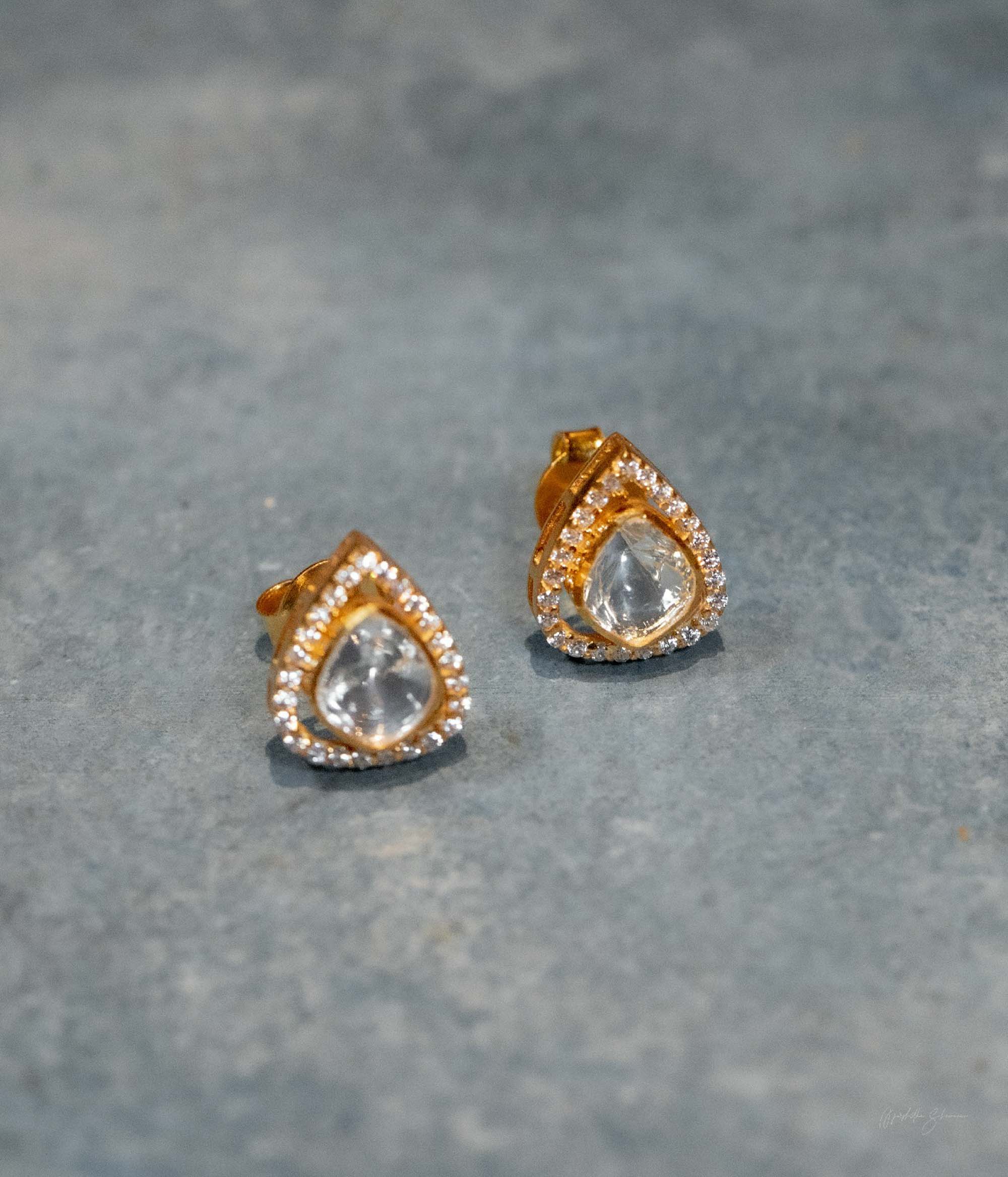 Handcrafted silver and gold Polki earrings from DivasMantra