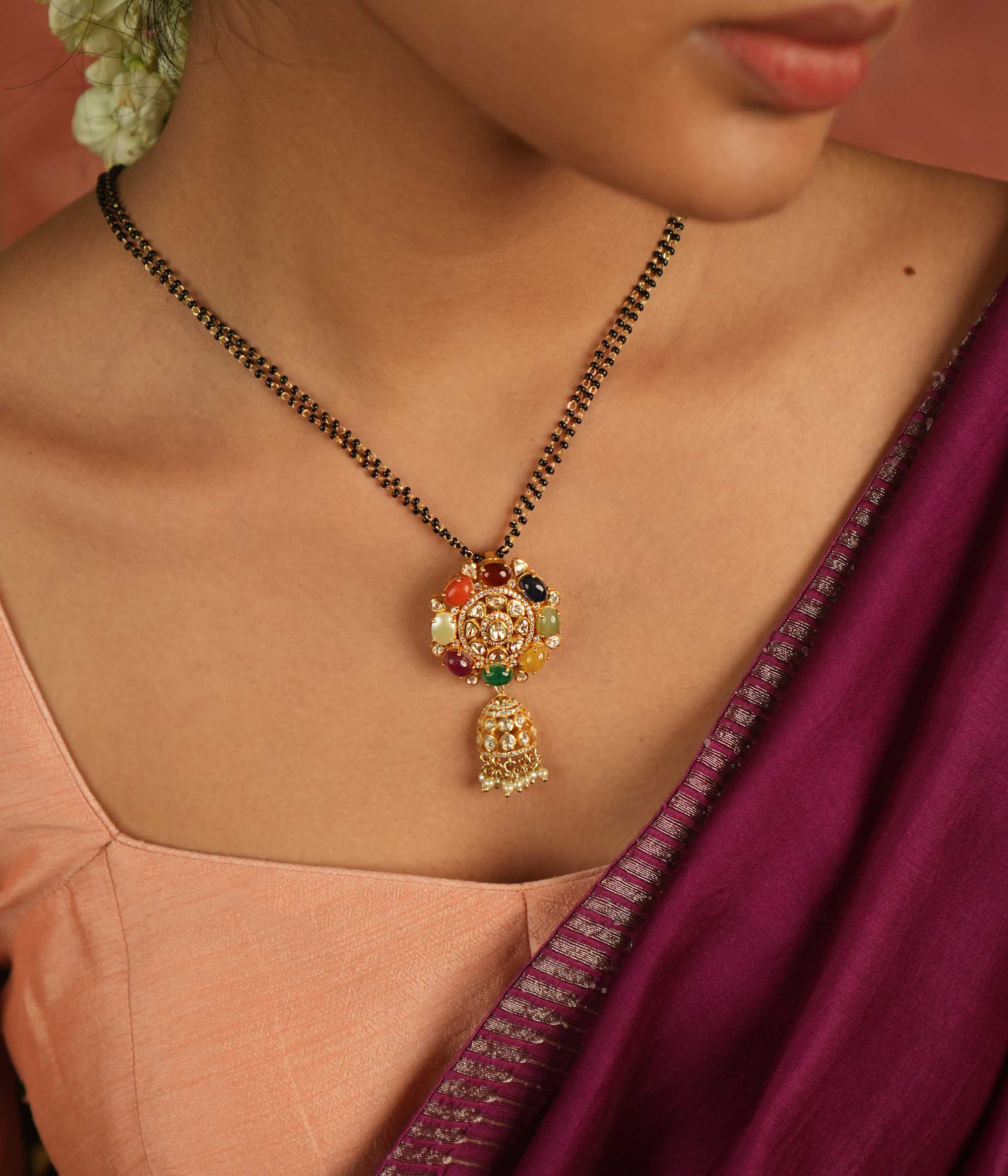 Handmade 92.5 silver pendant with colorful Navratna stones