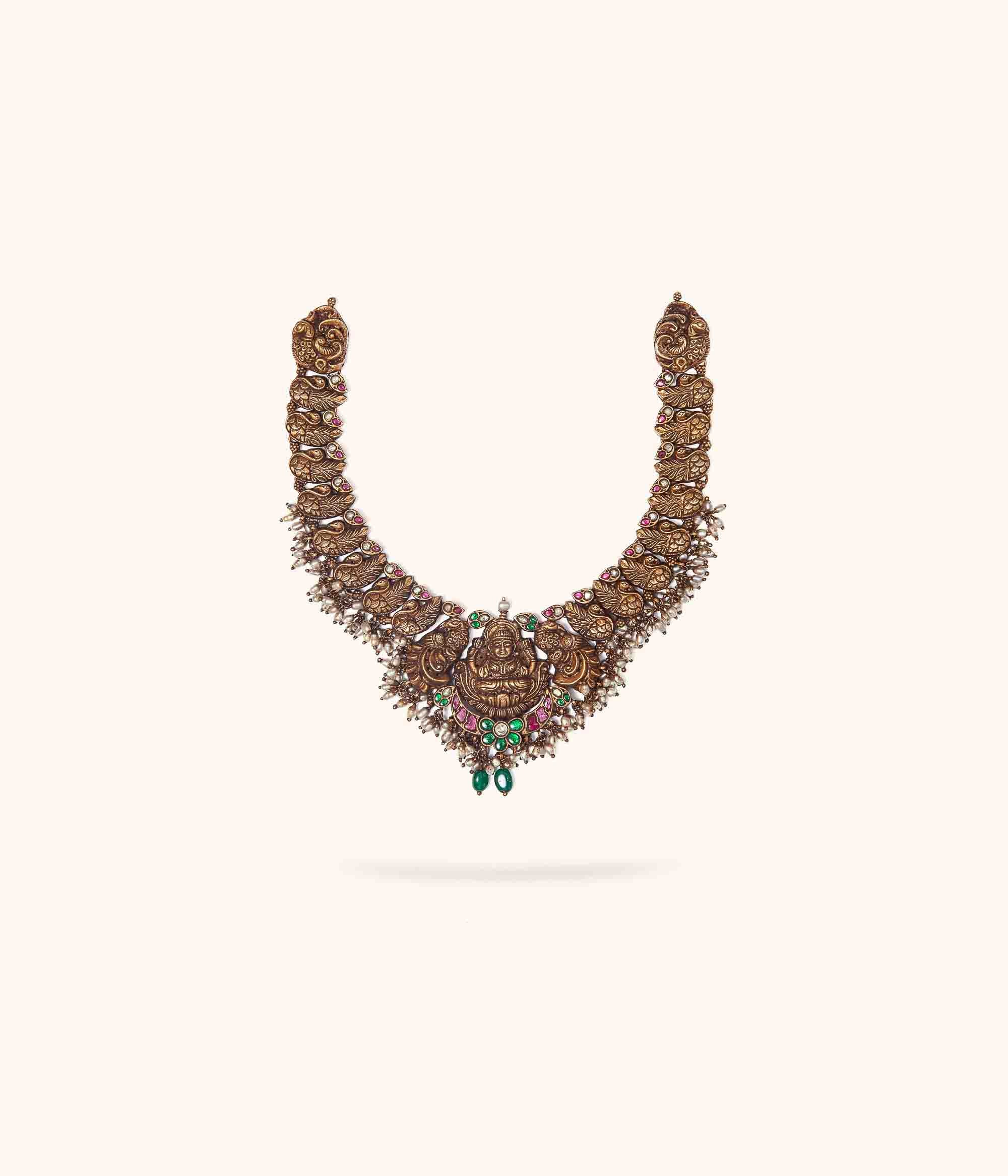 Traditional 92.5 Sterling Silver Kundan Necklace with Pearls – Made in Chennai