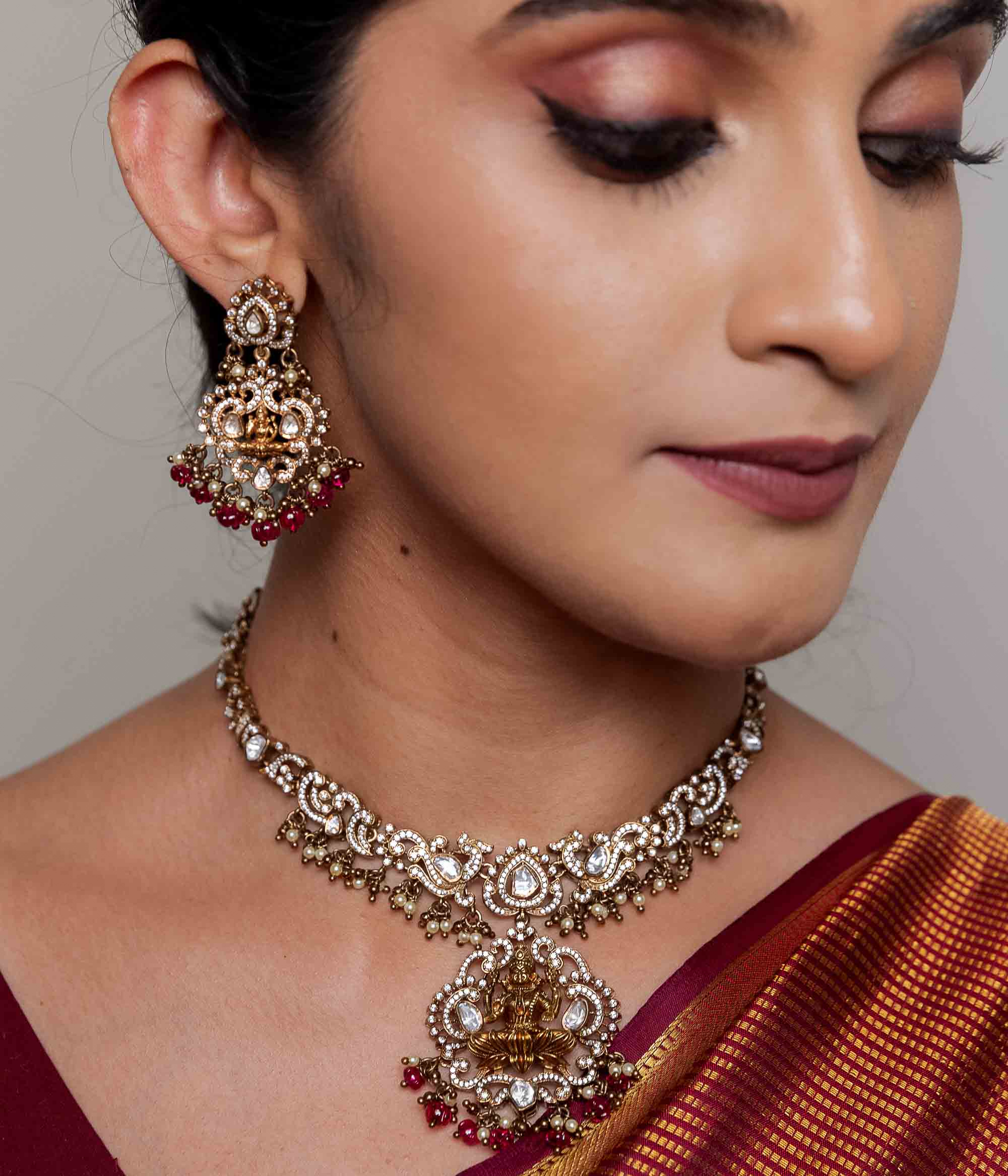 DivasMantra Aarya Earrings with Moissanite Polki – top heritage silver earrings online in Chennai