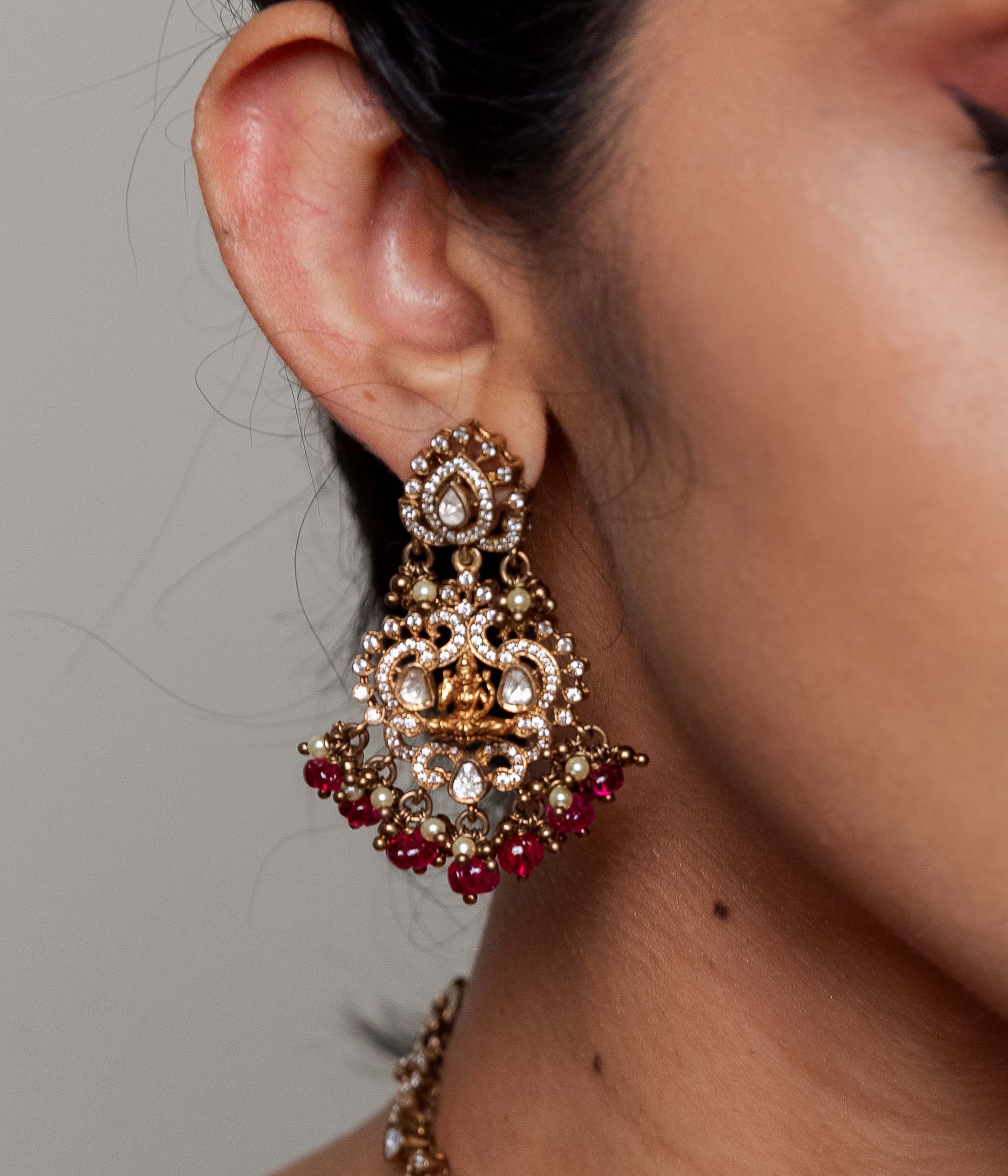 CZ and Polki stone earrings with 14ct antique gold plating – handcrafted by DivasMantra in Chennai