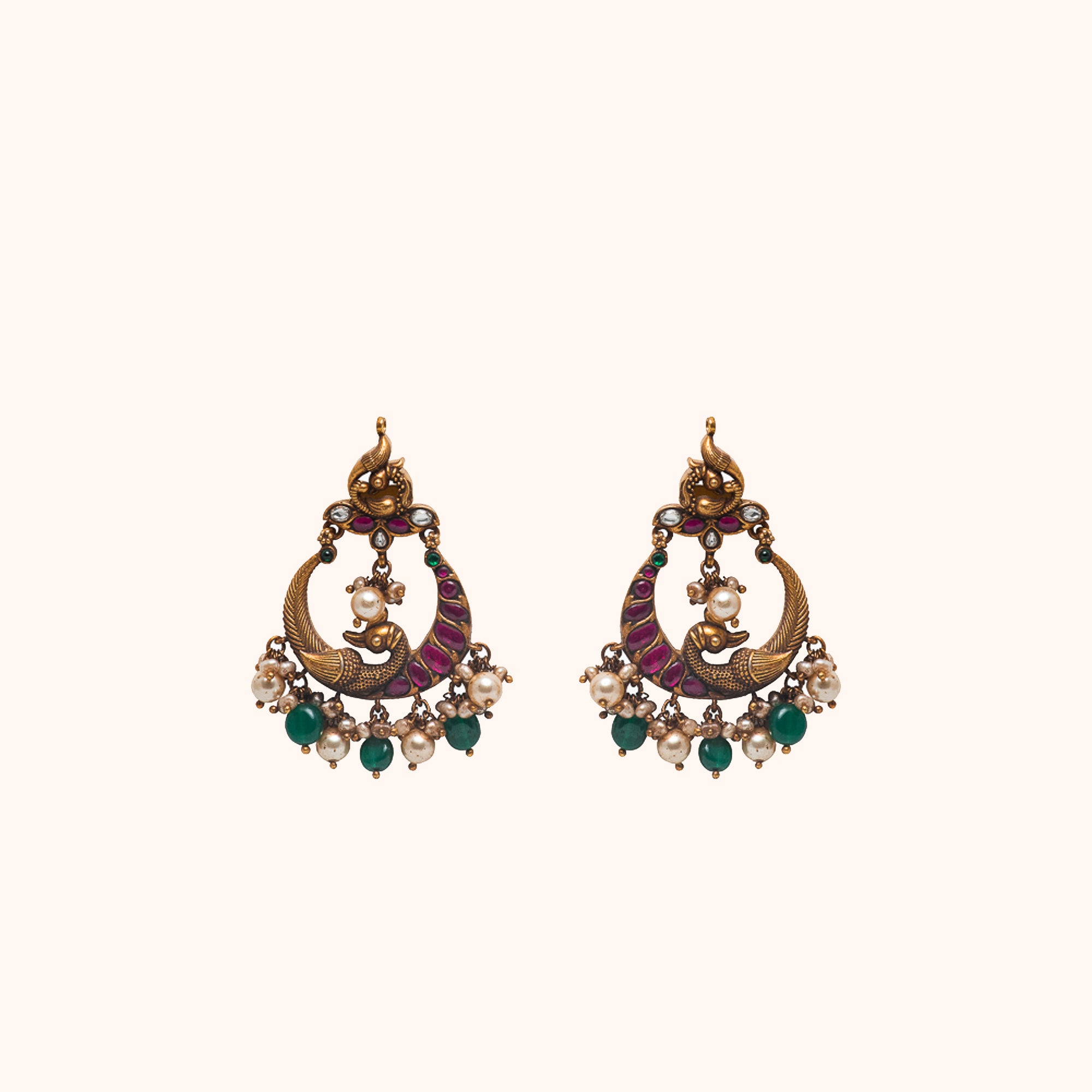 Handcrafted antique finish temple silver earrings with pearls – DivasMantra traditional jewelry Chennai