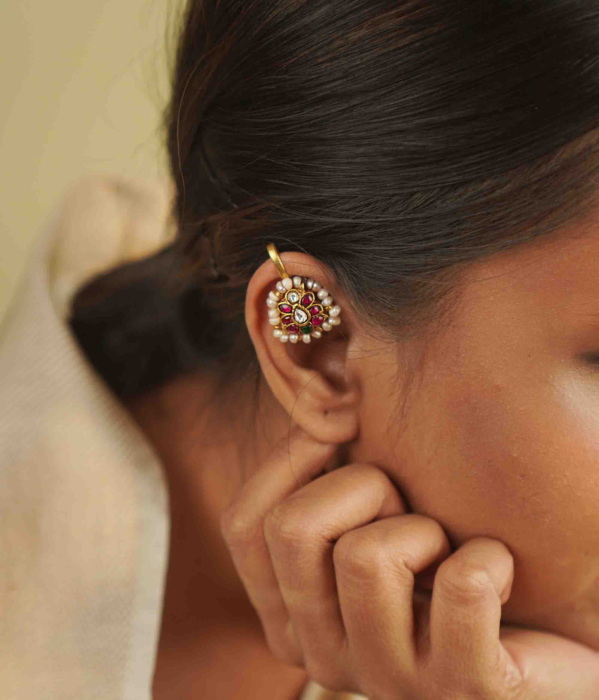 Shop silver bugadi earrings with kundan stones – traditional earrings for women by DivasMantra in Chennai