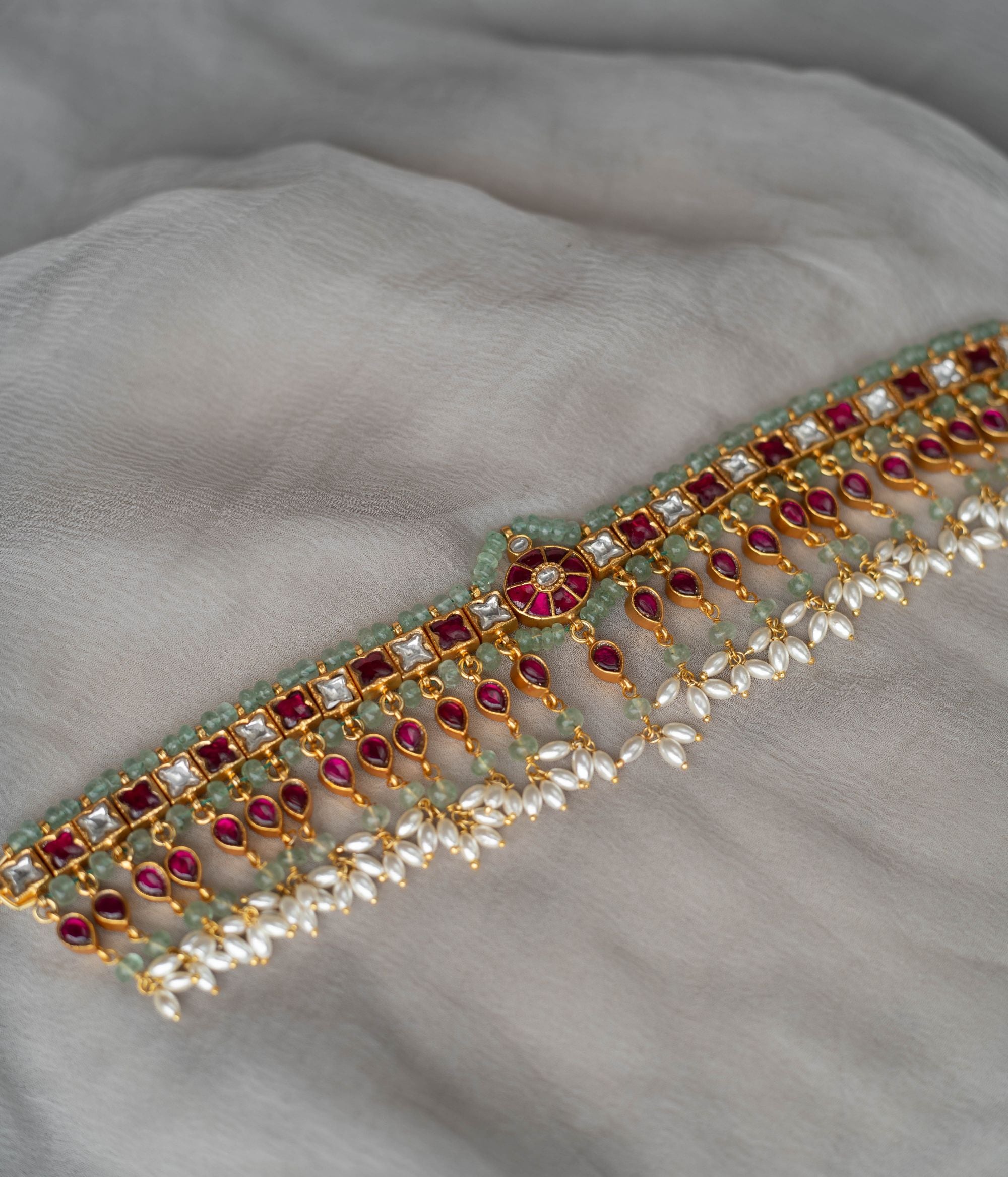 Shop 92.5 silver Aasmi Choker – traditional jewelry with kundan stones and pearls by DivasMantra in Chennai