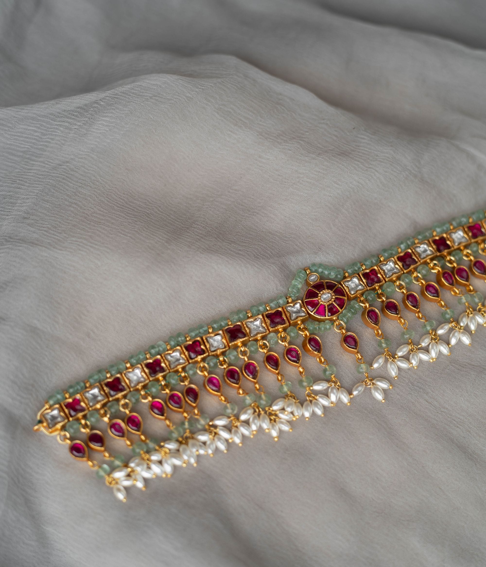 Elegant Aasmi Choker handmade with Kundan stones and pearls – silver jewelry by DivasMantra in Chennai