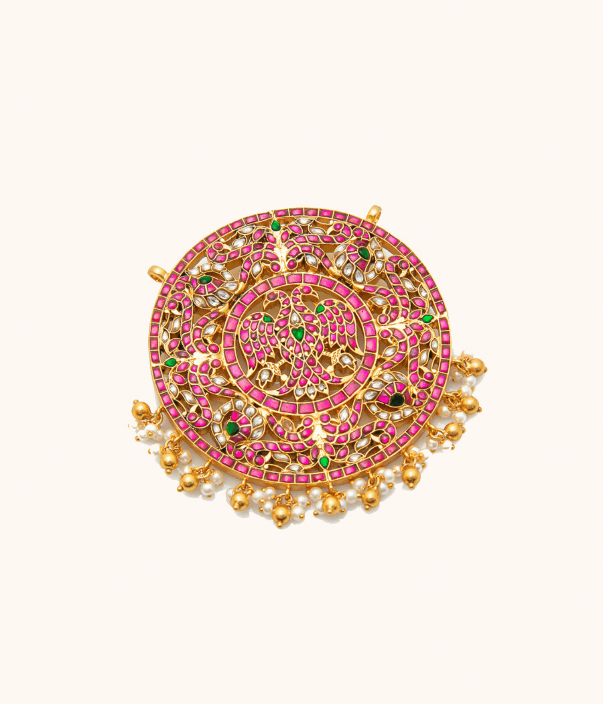 Unique Abani Kundan Pendant in sterling silver with pearls and red & white Kundan stones – DivasMantra jewelry in Chennai