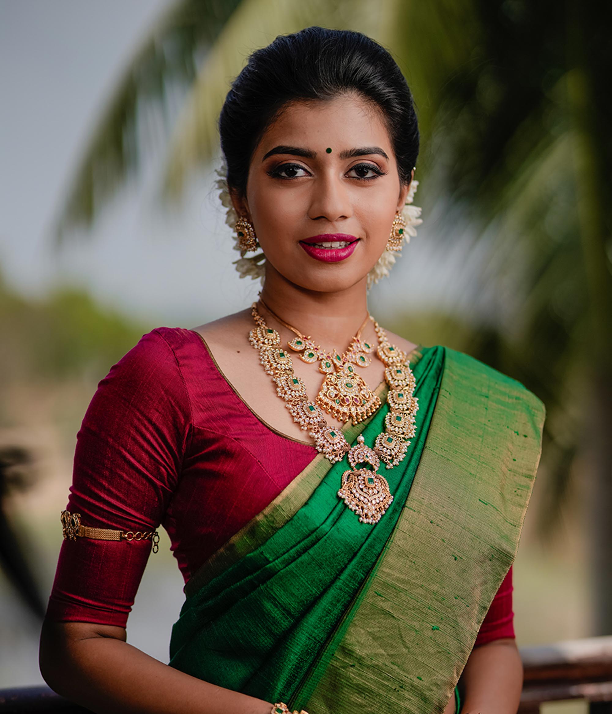 Handmade red green stone necklace in Chennai