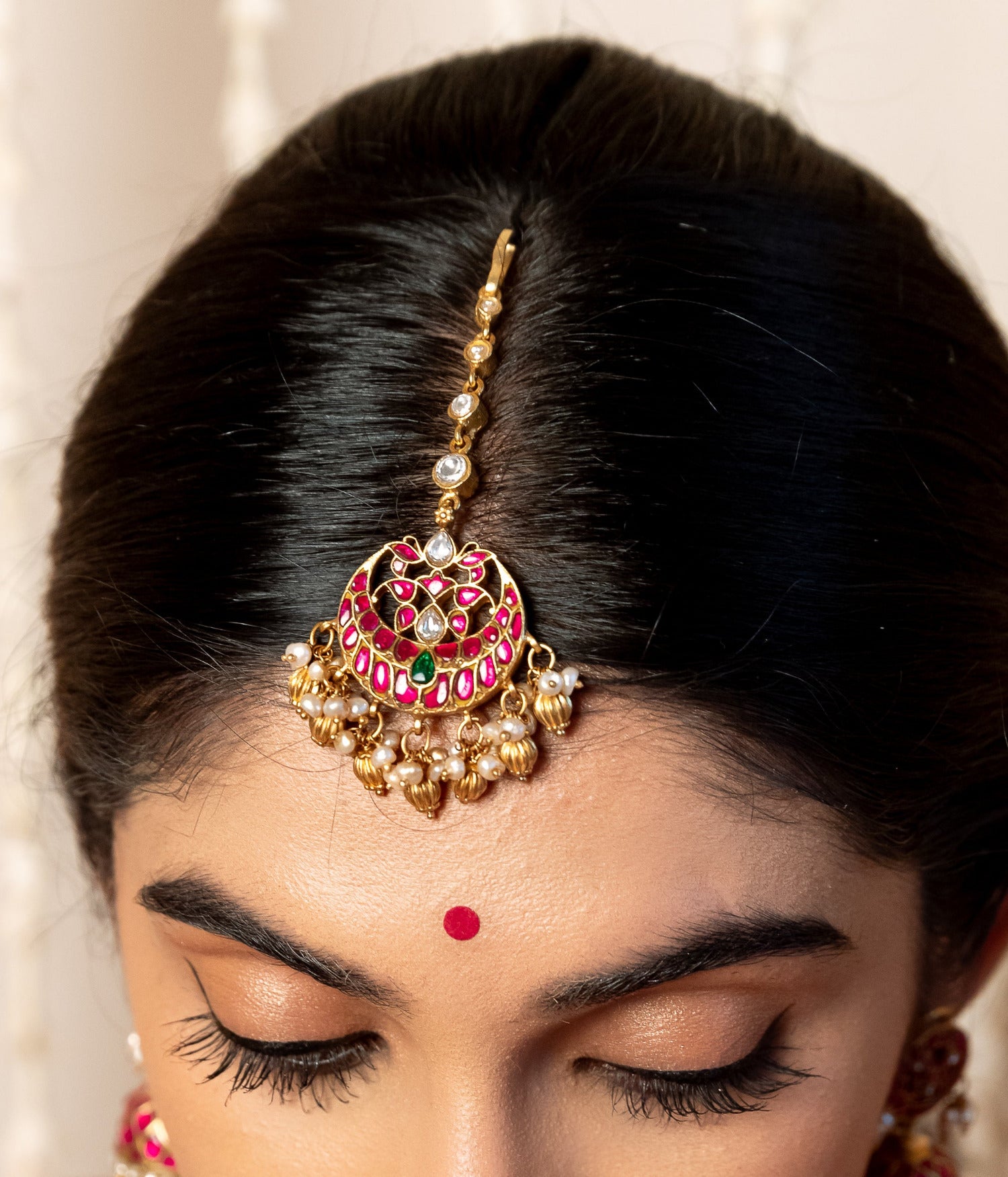 Budget-friendly gold plated maangtika with pearls Chennai