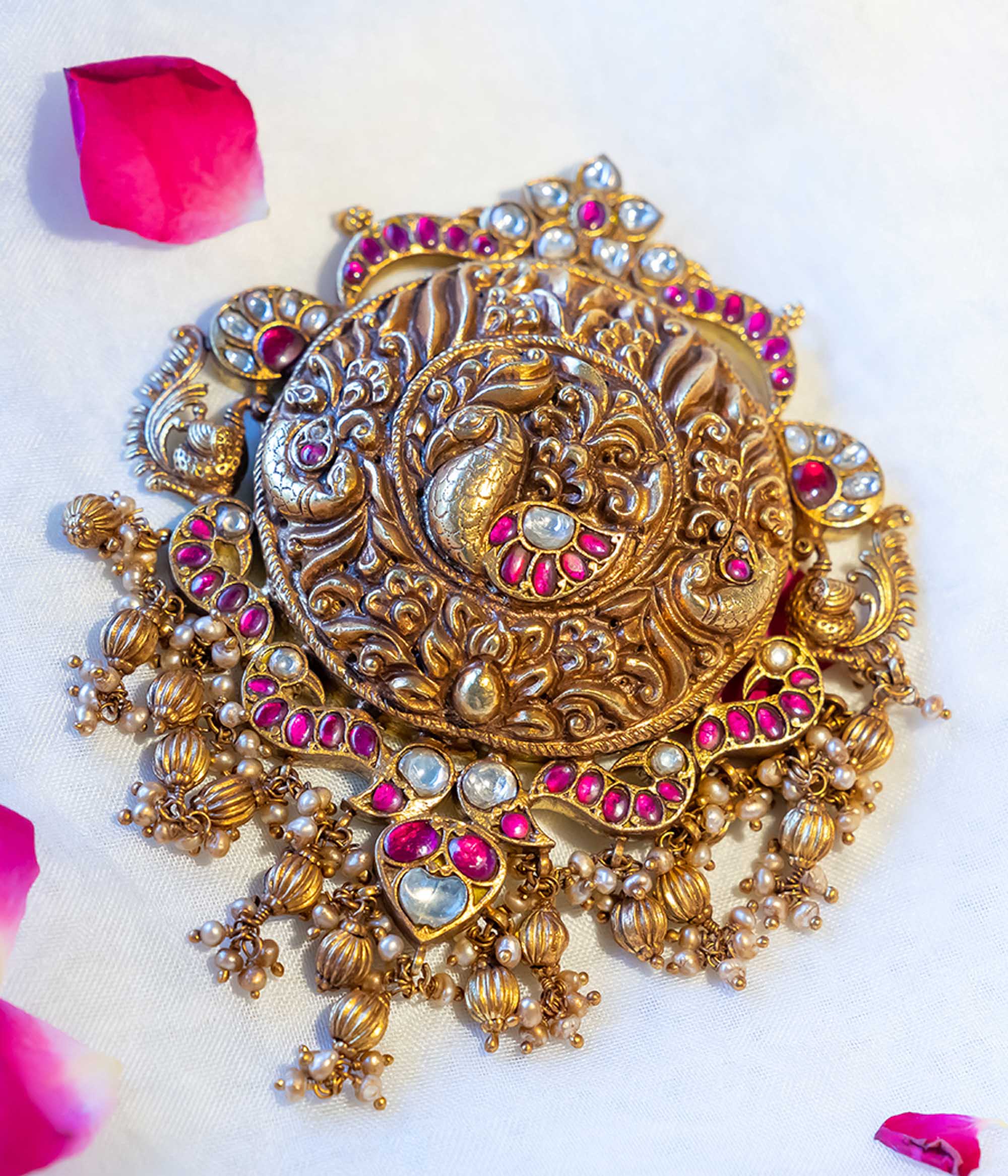Handmade Agapan Pendant in 92.5 Silver with Kundan Stones Chennai