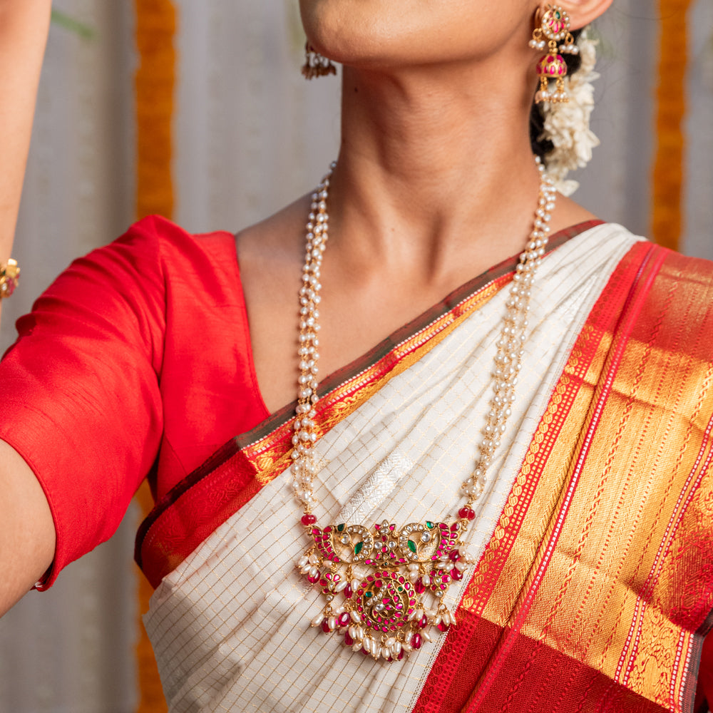 92.5 Sterling Silver Ahiri Kundan Necklace Gold Plated