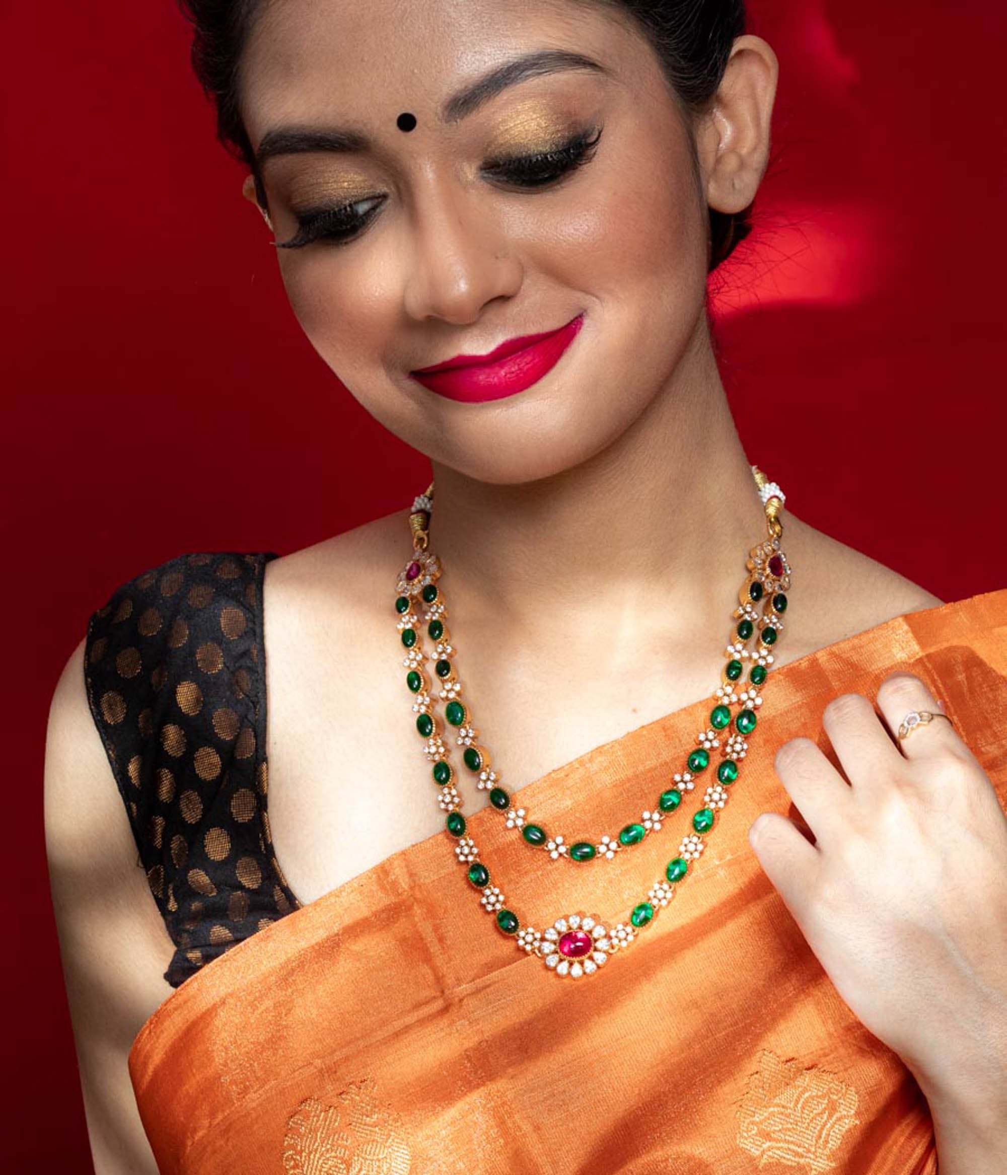 Silver festival necklace with CZ stones India