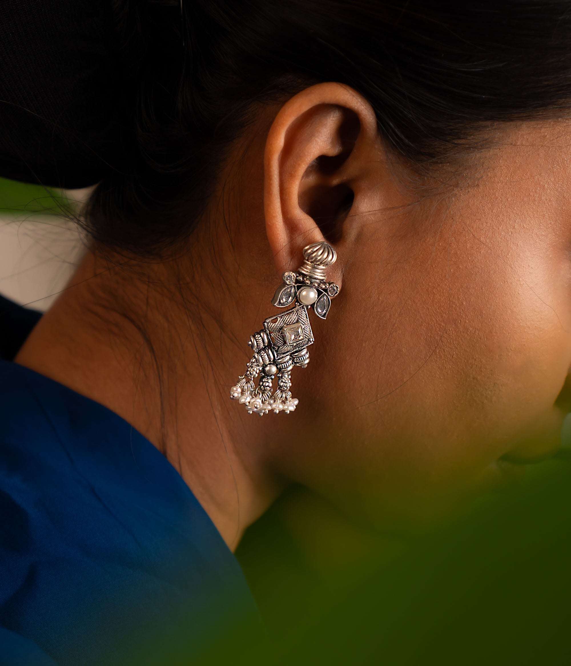 Handmade vintage-inspired silver earrings Chennai