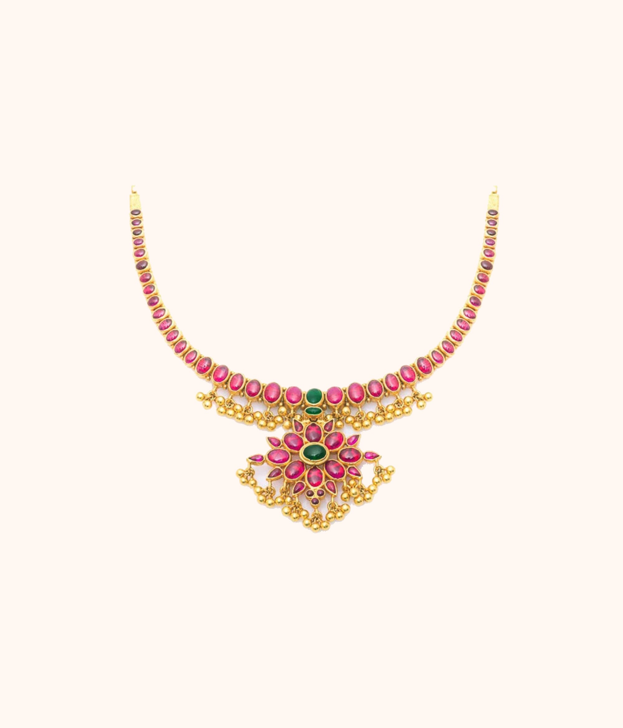 Chettinad artificial jewellery online DivasMantra,Women Akilam necklace with ethnic spinel stones
