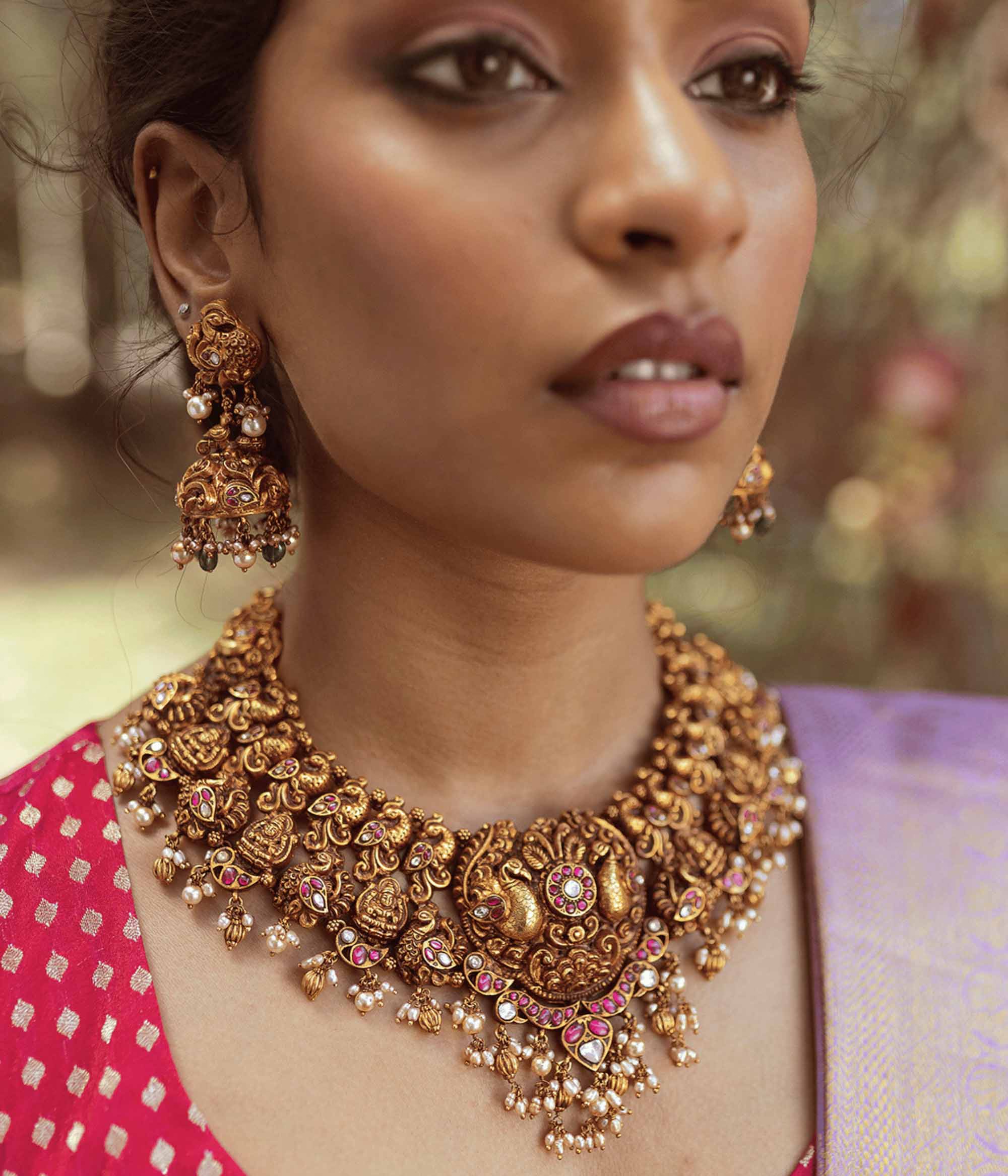 Akshita Silver Necklace ,White kundan and pearl silver necklace by DivasMantra Chennai