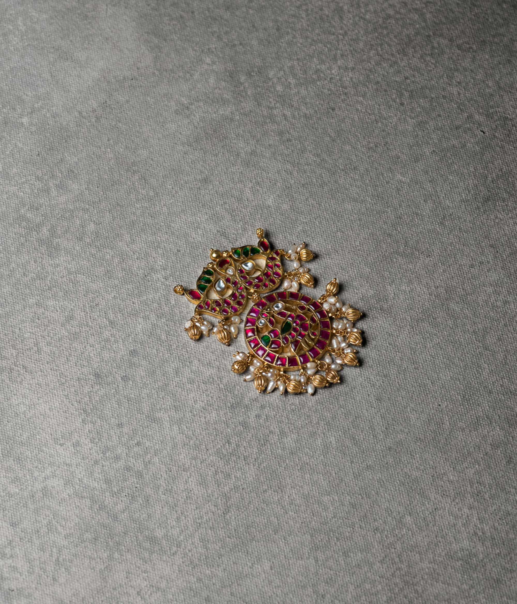 92.5 sterling silver pendant with red, green, and white Kundan, silver pendant for bridal wear Chennai