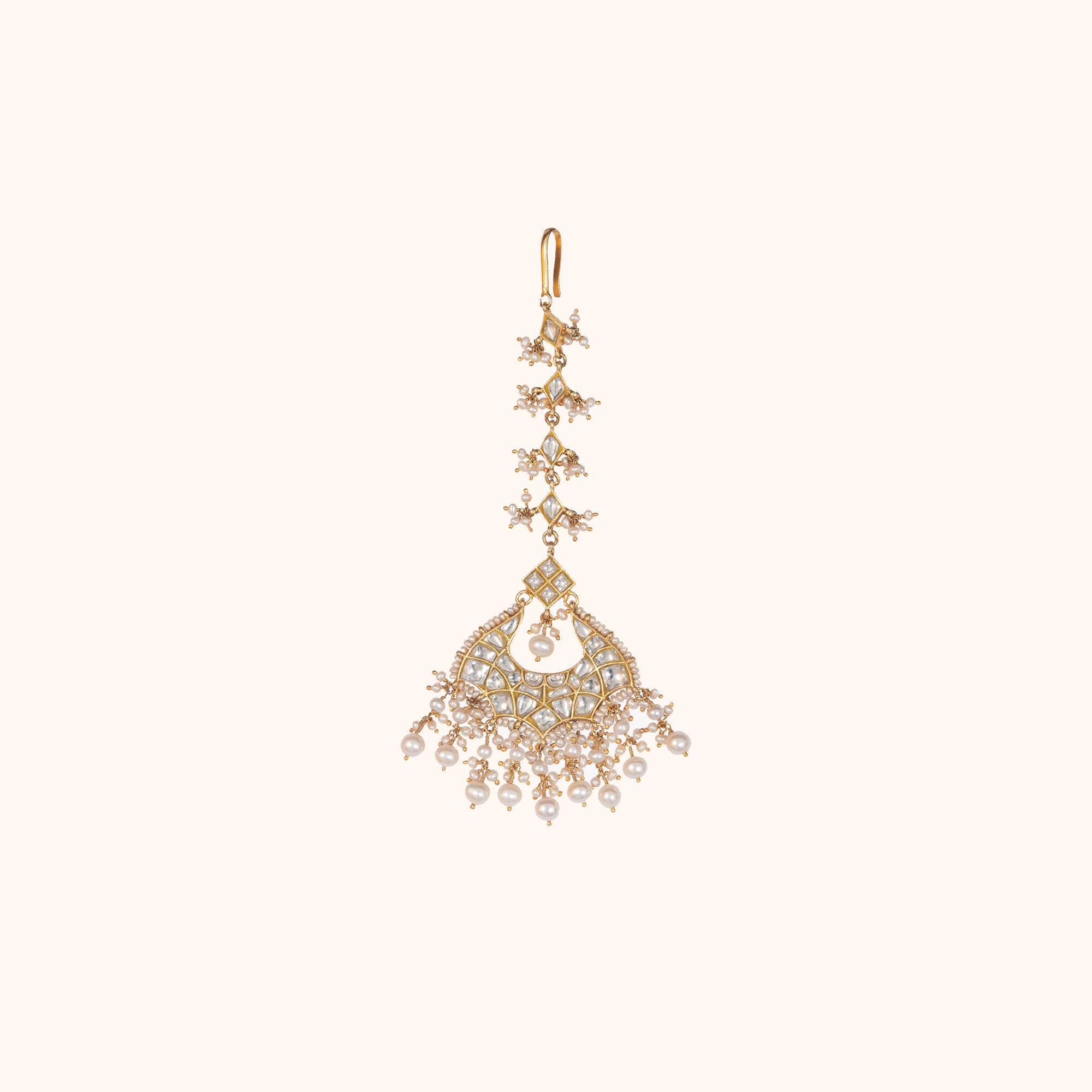 Amaira traditional white Kundan tikka handcrafted in sterling silver and gold plating