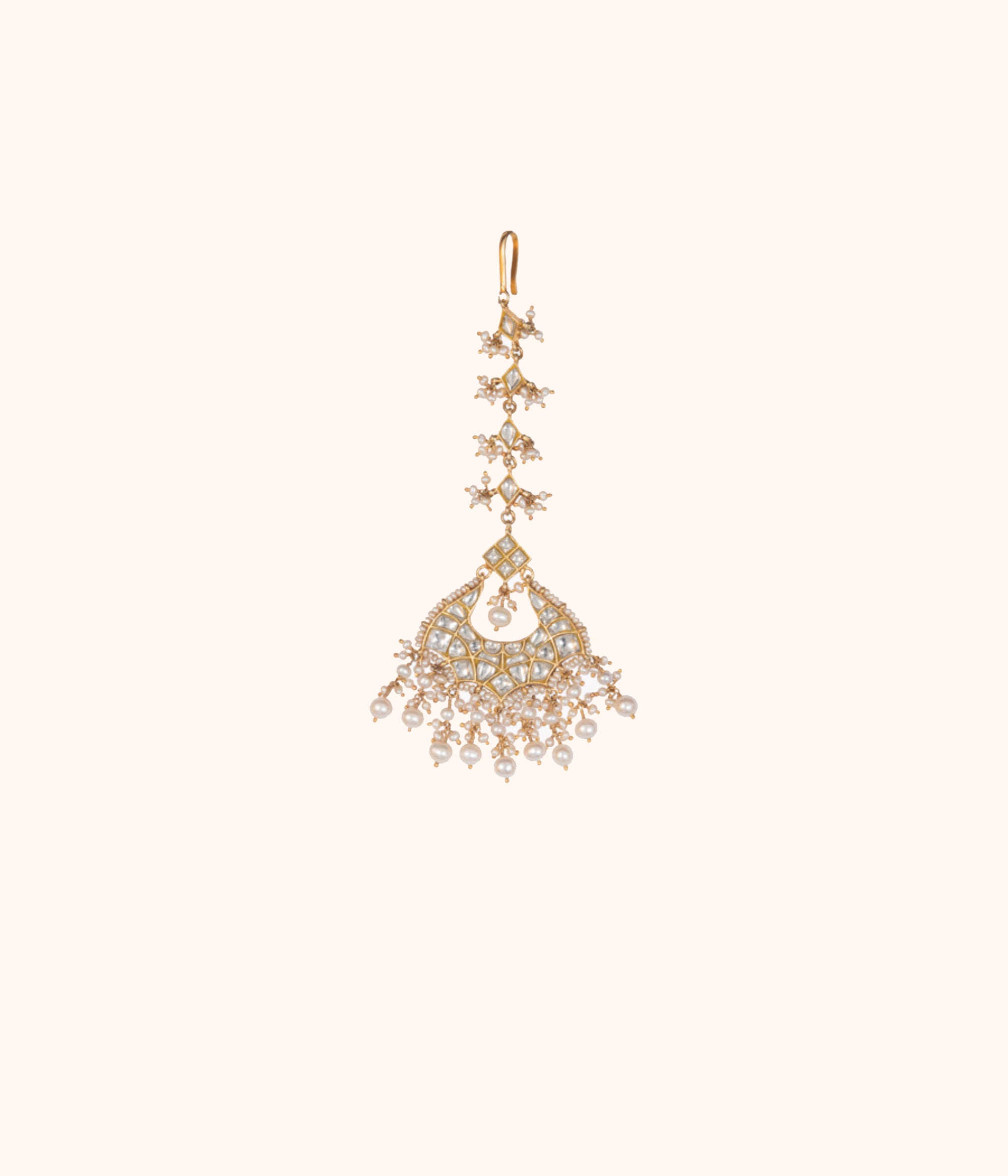 Handmade 92.5 sterling silver tikka with white Kundan stones and pearls,Amaira Traditional White Kundan Tikka