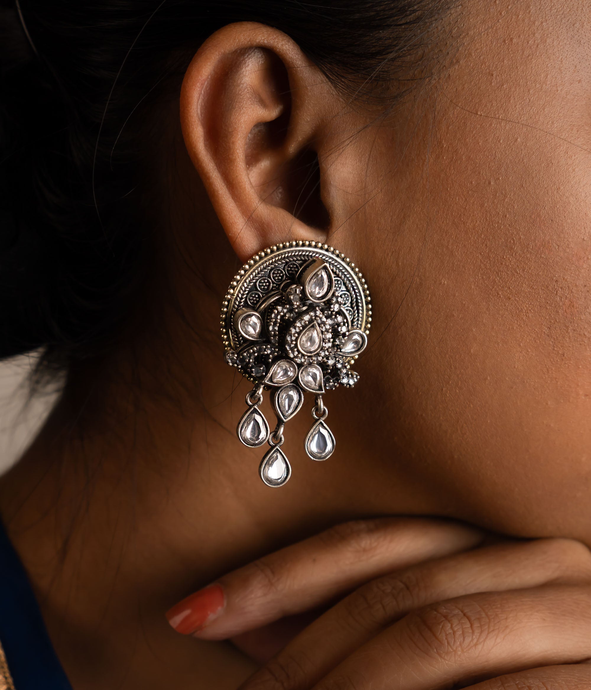 92.5 sterling silver earrings for weddings Chennai,Lightweight handmade kundan earrings from Chennai