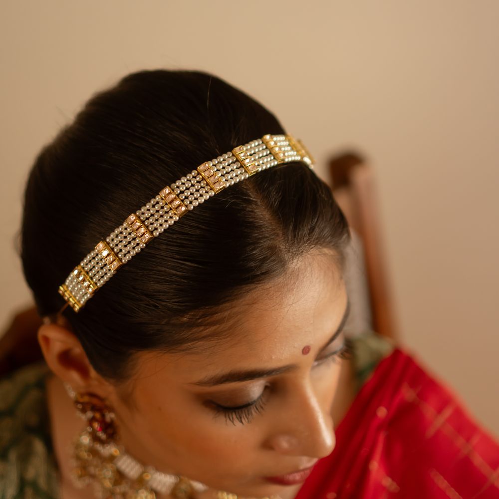 Amara Mathapatti with Polki stones and pearls handcrafted in Chennai