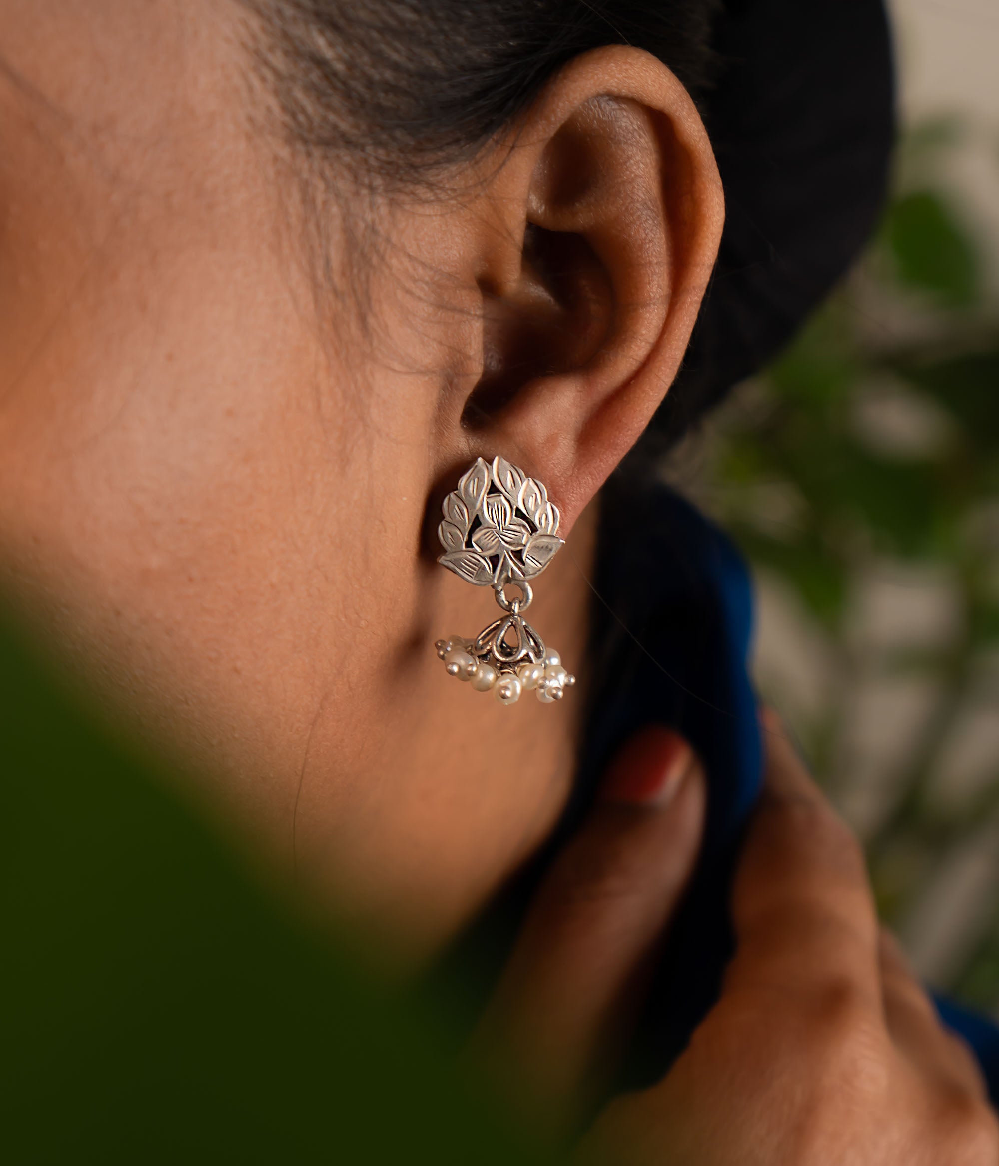 Traditional silver earrings crafted in Chennai,Traditional silver earrings crafted in Chennai