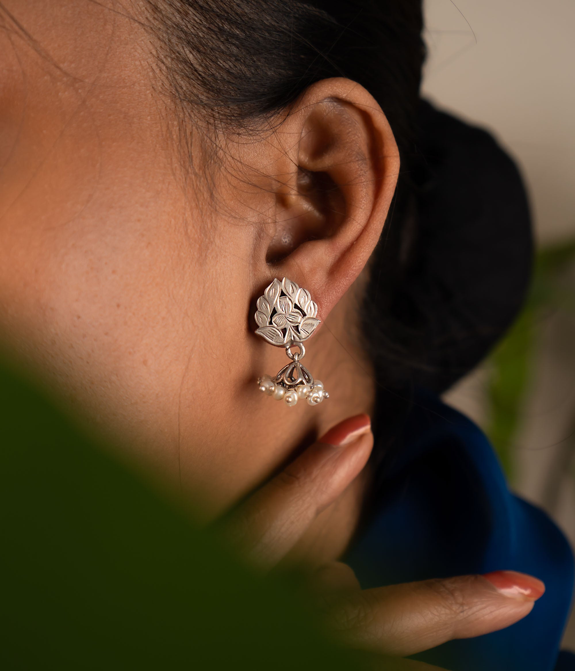 Lightweight dangling pearl earrings for women,Oxidised Silver & Pearls, Crafted with Love in Chennai