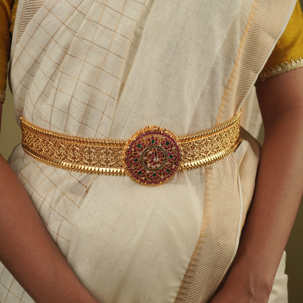 Amithi Hip Belt,DivasMantra gold plated kundan kamarbandh for women