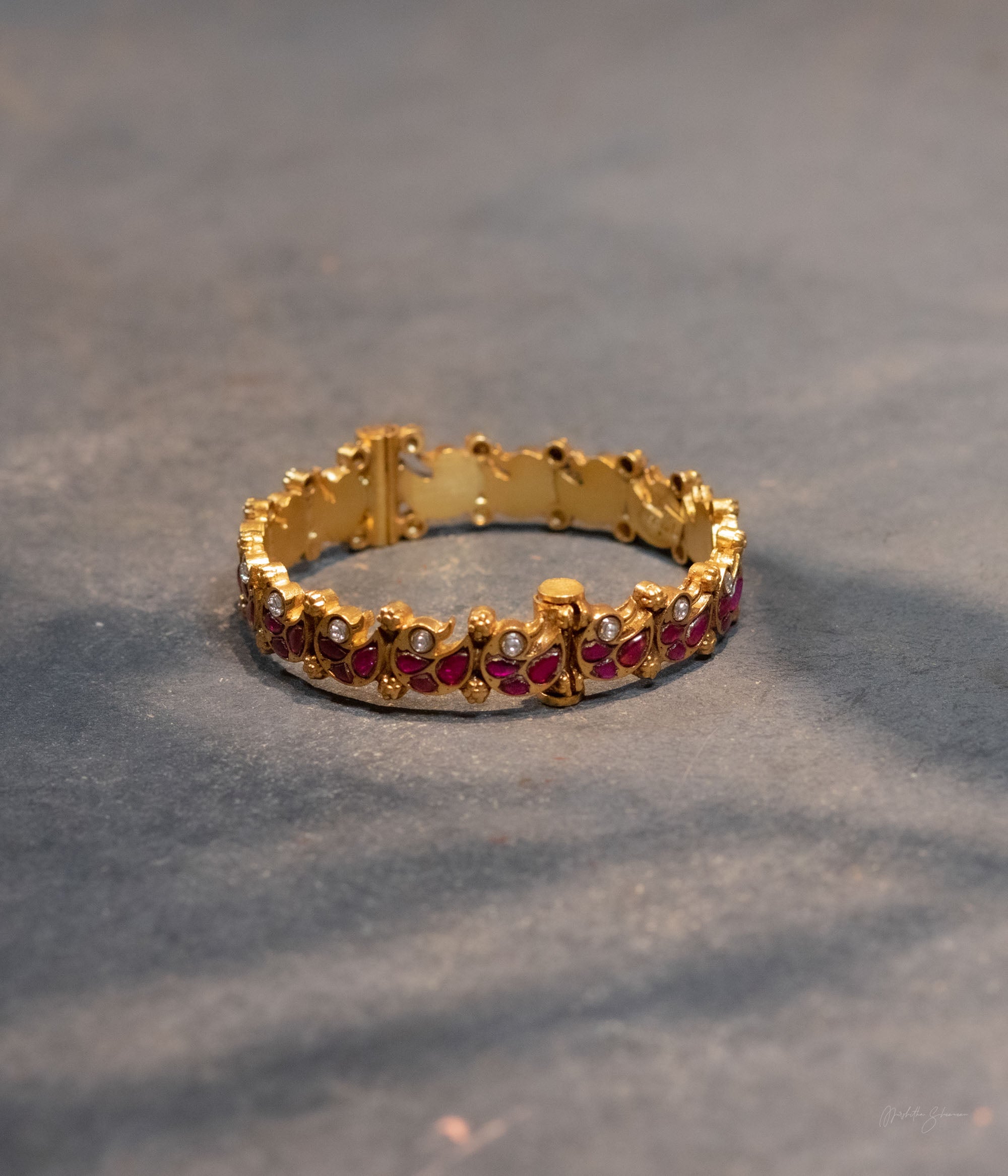Screw type adjustable silver bangle with kundan stones,DivasMantra handcrafted silver jewelry in Chennai