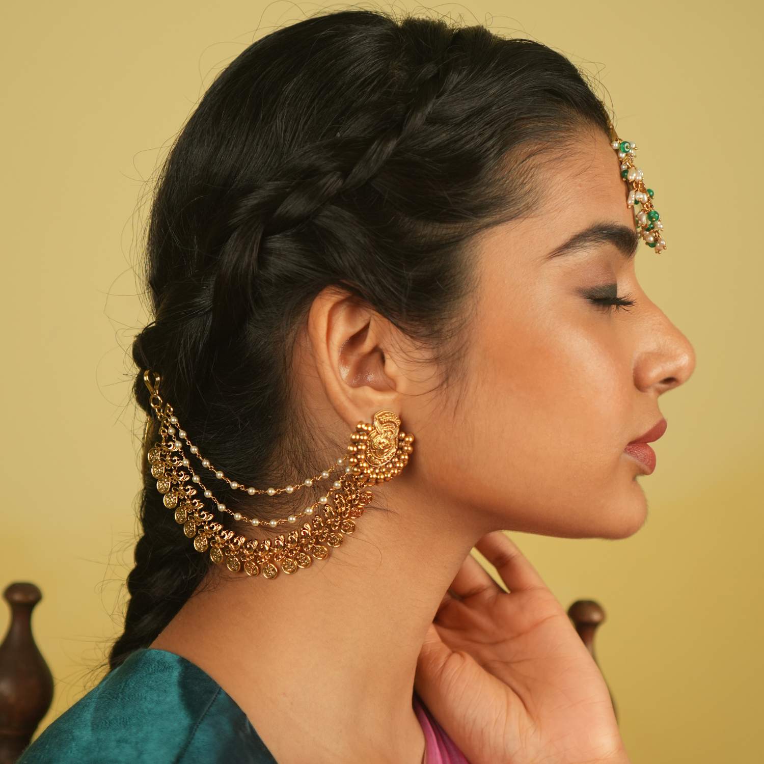 Anedhya handmade silver earchain earrings with gold plating
