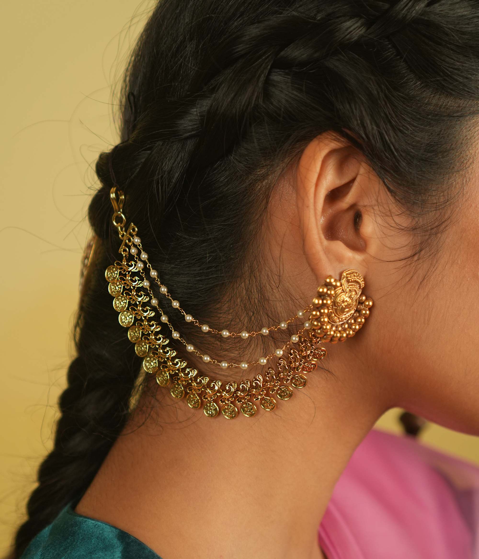 Elegant silver earchain without stones handcrafted in Chennai