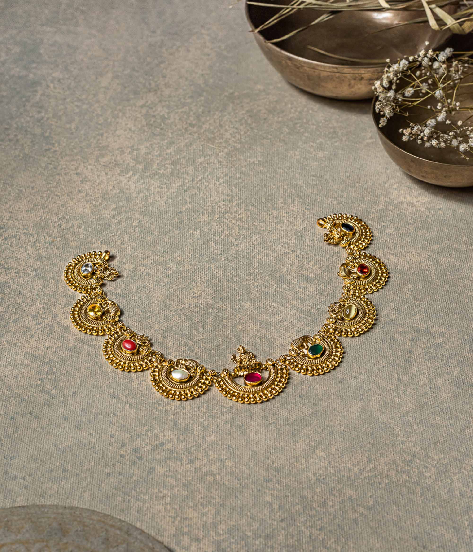 Navratna stone silver necklace for women – spiritual jewelry,Handmade Navratna necklace in sterling silver from Chennai