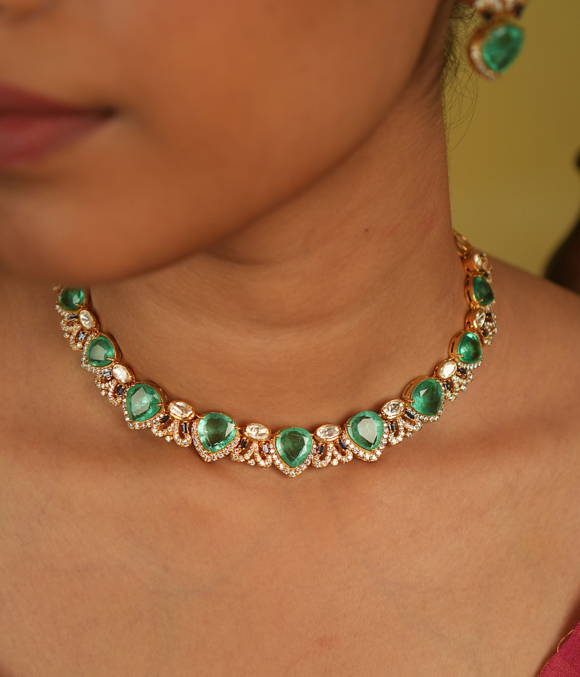 Gold plated necklace with CZ and Polki stones