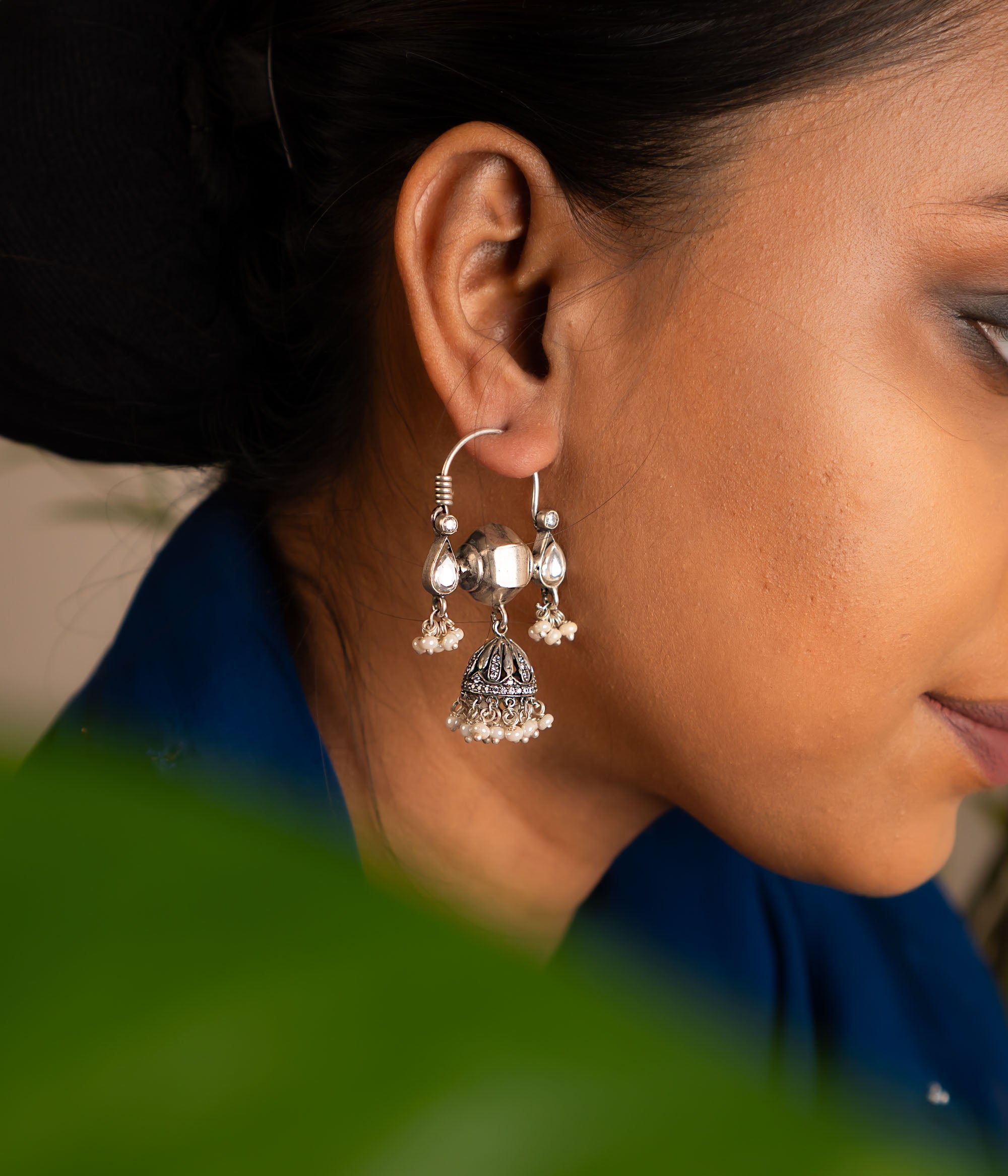Traditional 92.5 sterling silver earrings,Ethnic pearl and Kundan earrings India,