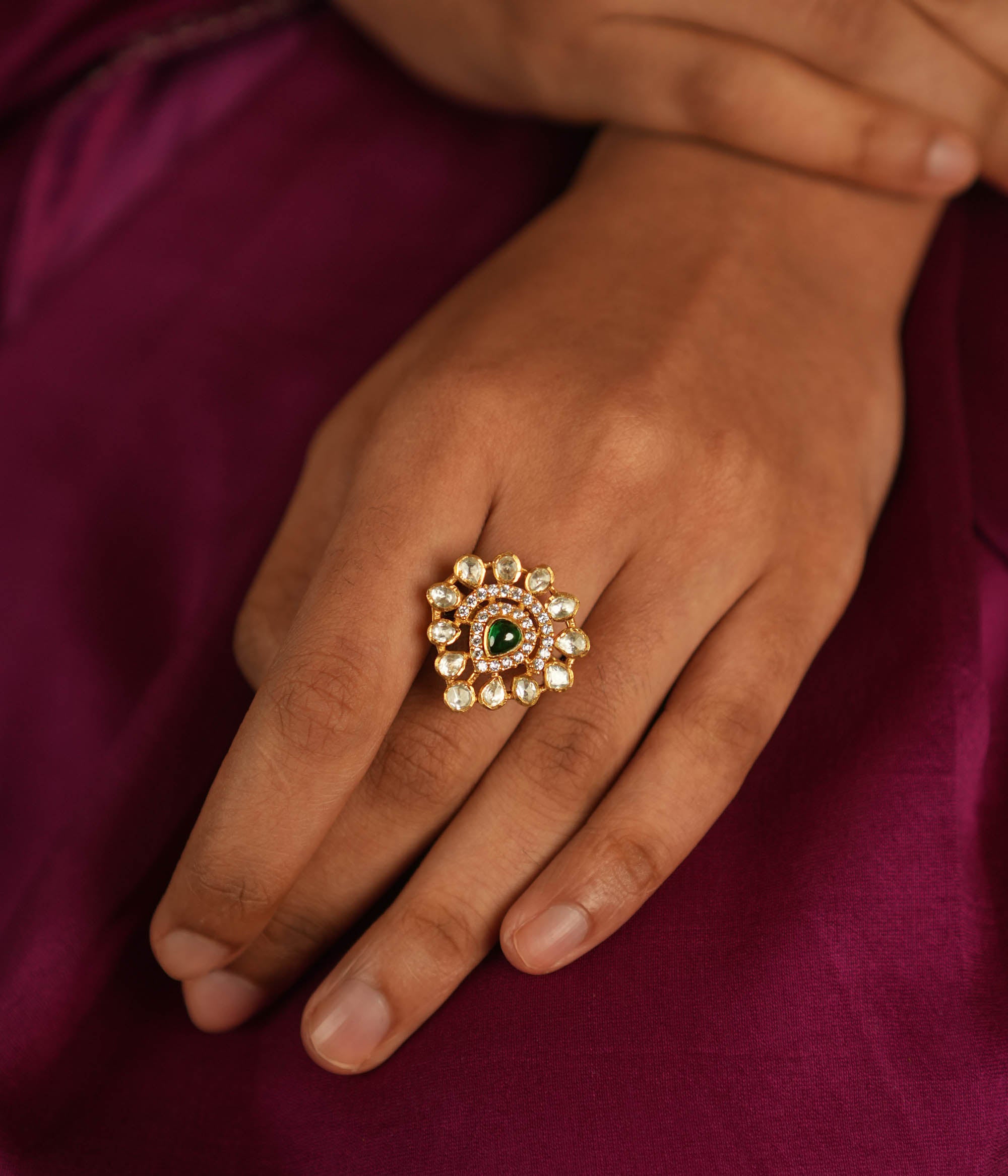 Antara Ring,Polki and CZ adjustable silver ring,92.5 silver ring for women with gold plating