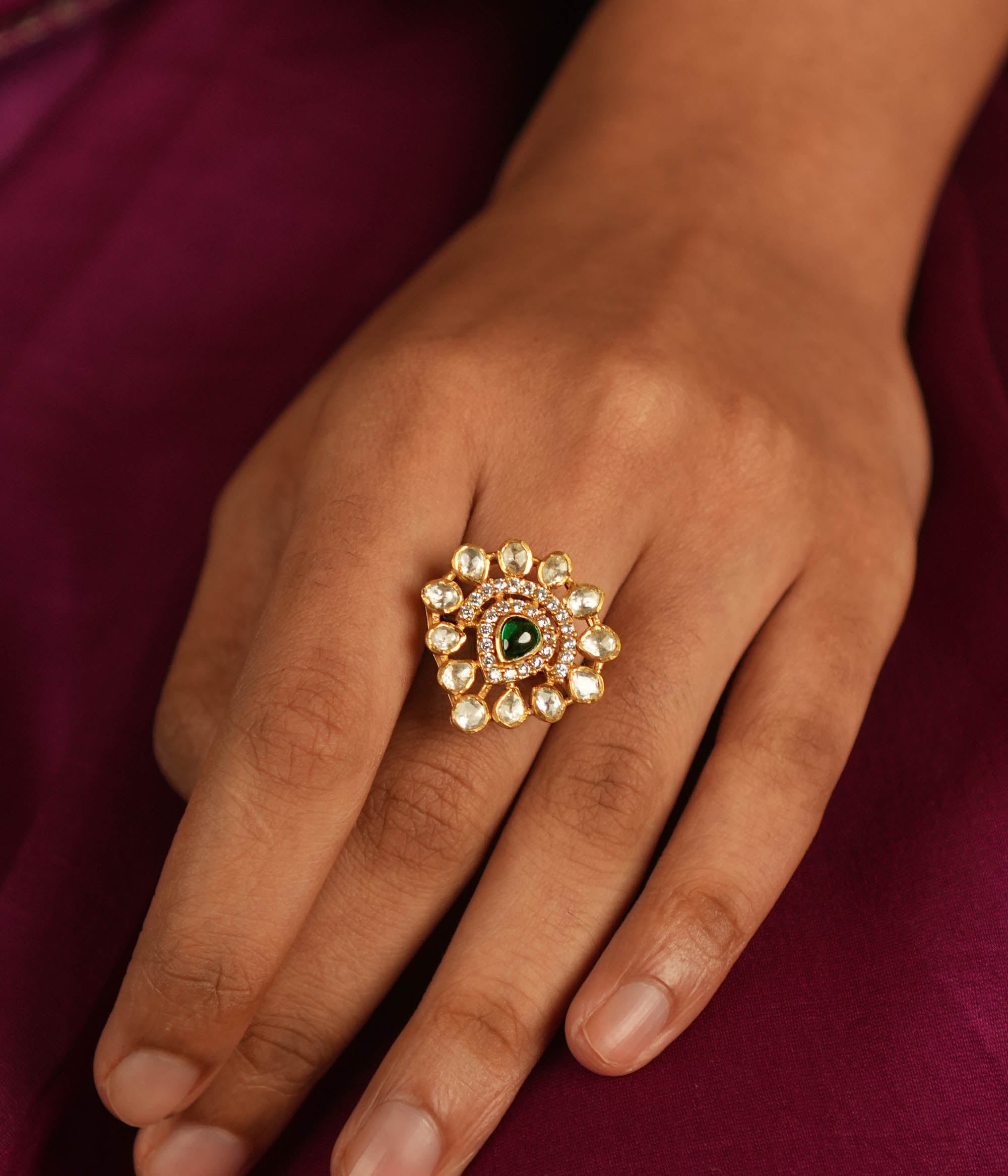 Traditional Indian green stone ring,Adjustable handcrafted ring in Chennai,Adjustable handcrafted ring in Chennai