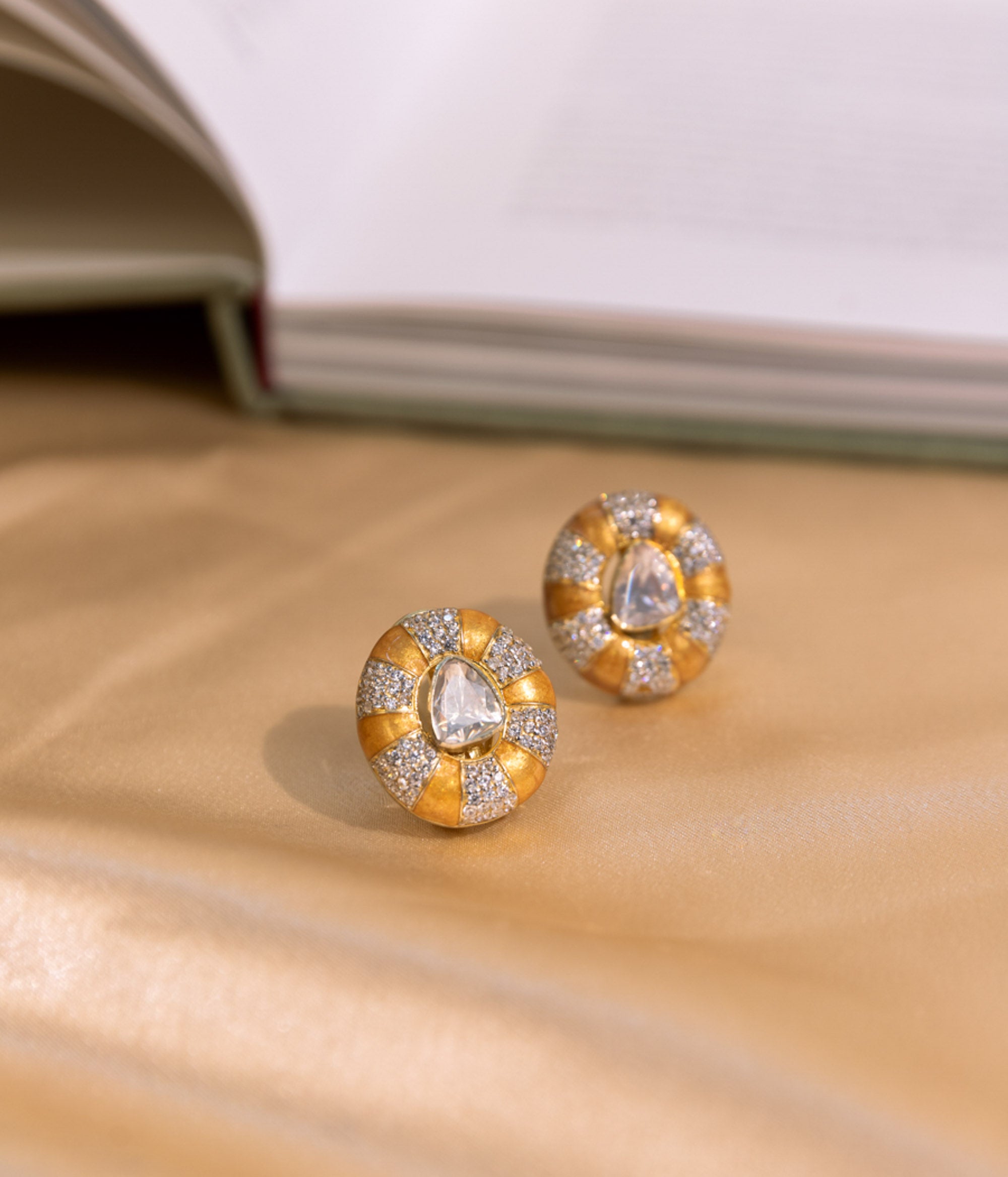 92.5 silver handcrafted earrings with gold plating and Polki stones