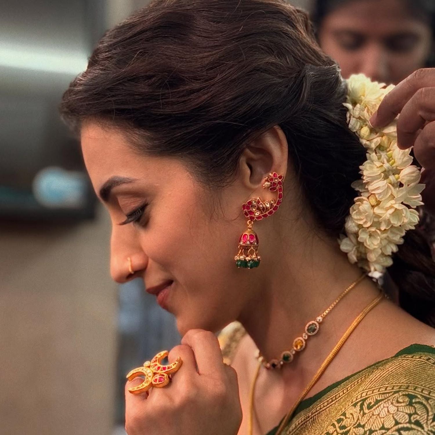 Anvikha temple-style kundan jhumka earrings in 92.5 silver