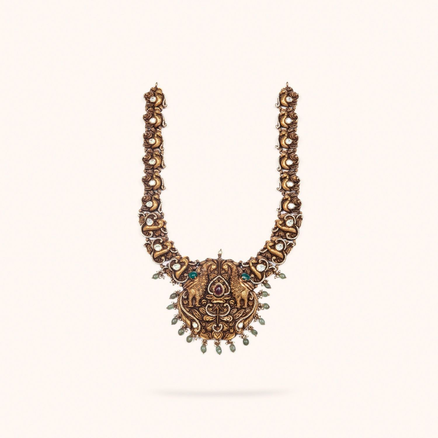 Handcrafted 92.5 silver necklace with Polki stones