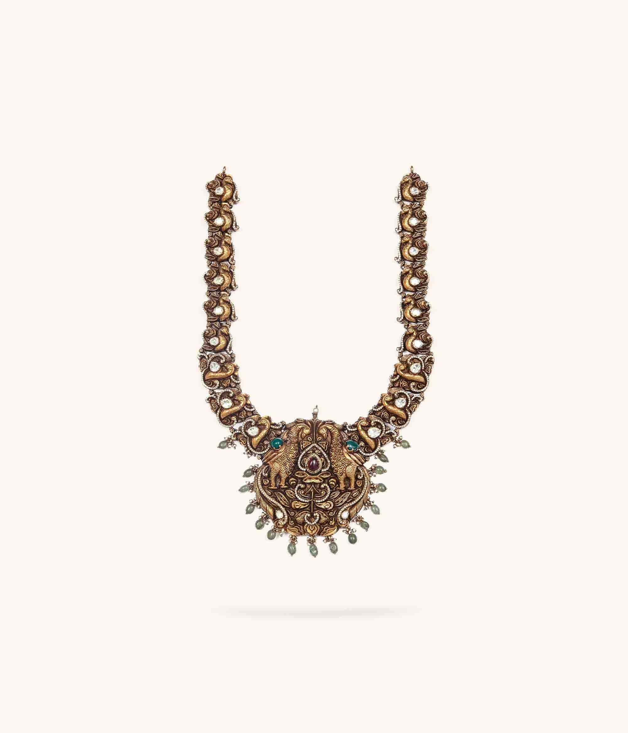 Handcrafted 92.5 silver necklace with Polki stones