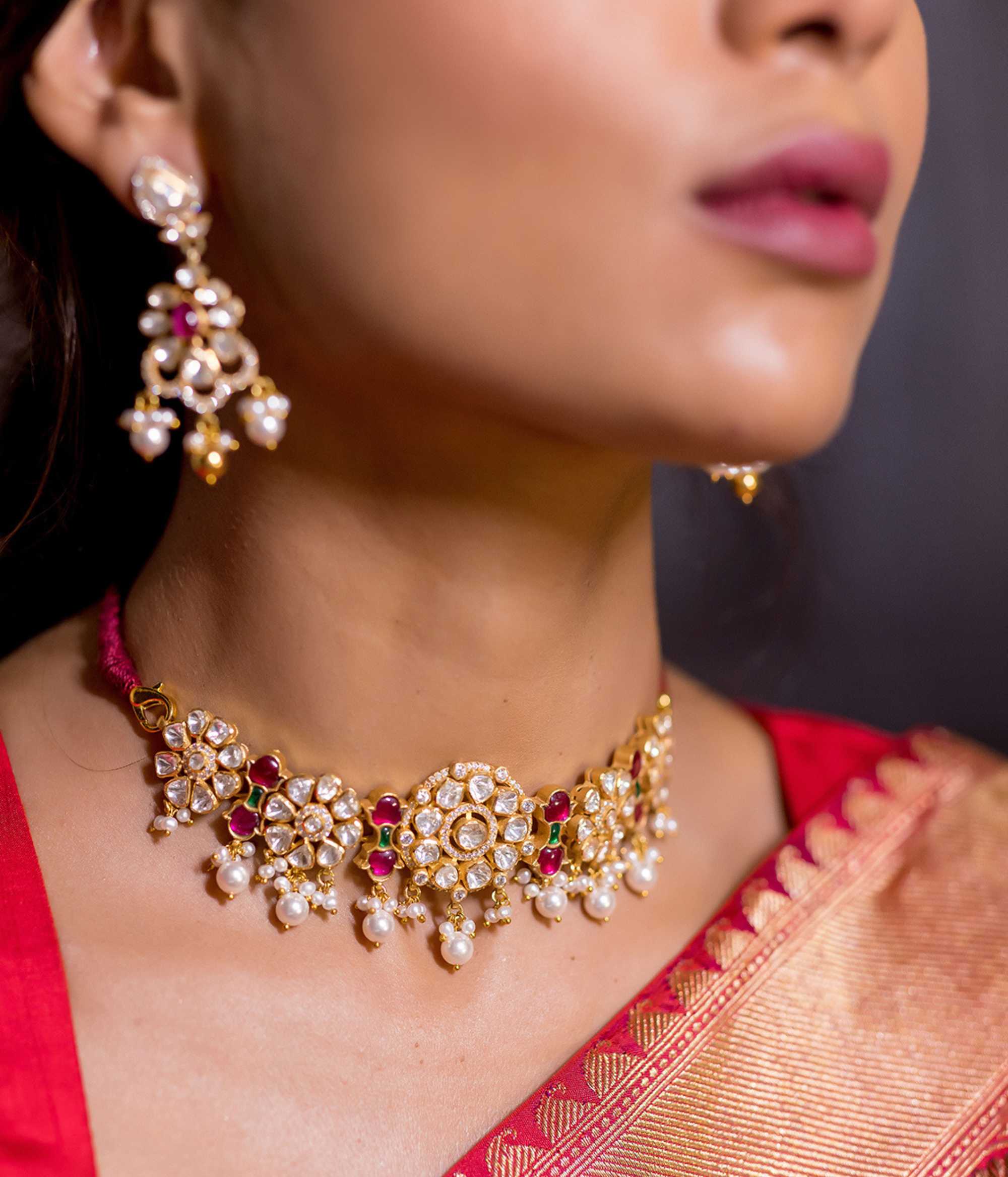 Traditional handcrafted Polki Choker Necklace Chennai